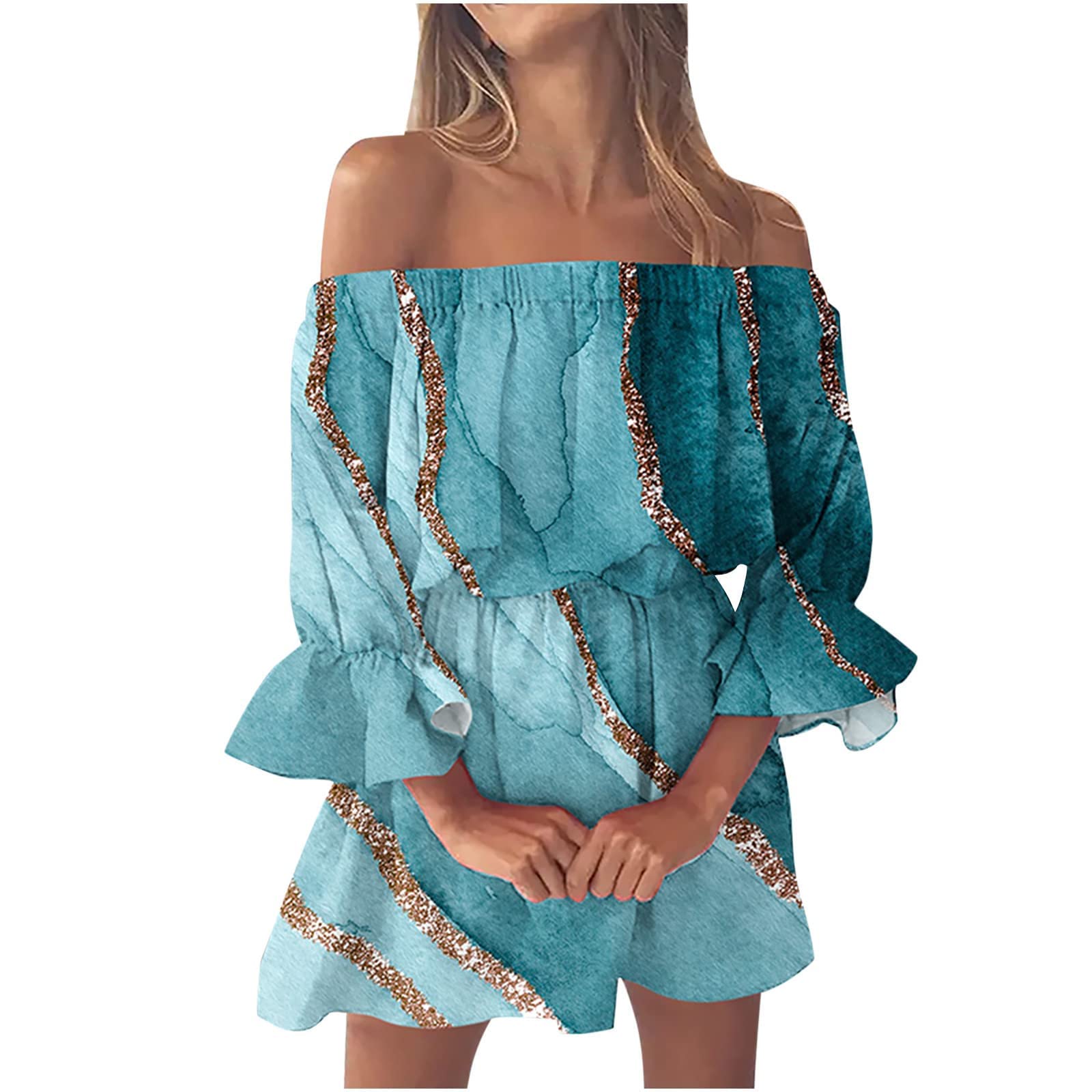 Women's Summer Beach Dresses - Sexy Off Shoulder Tunic Sundress, Casual Loose Fit Wrap Dress with Bell Sleeves | Perfect for Vacations, Pool Parties & Date Nights