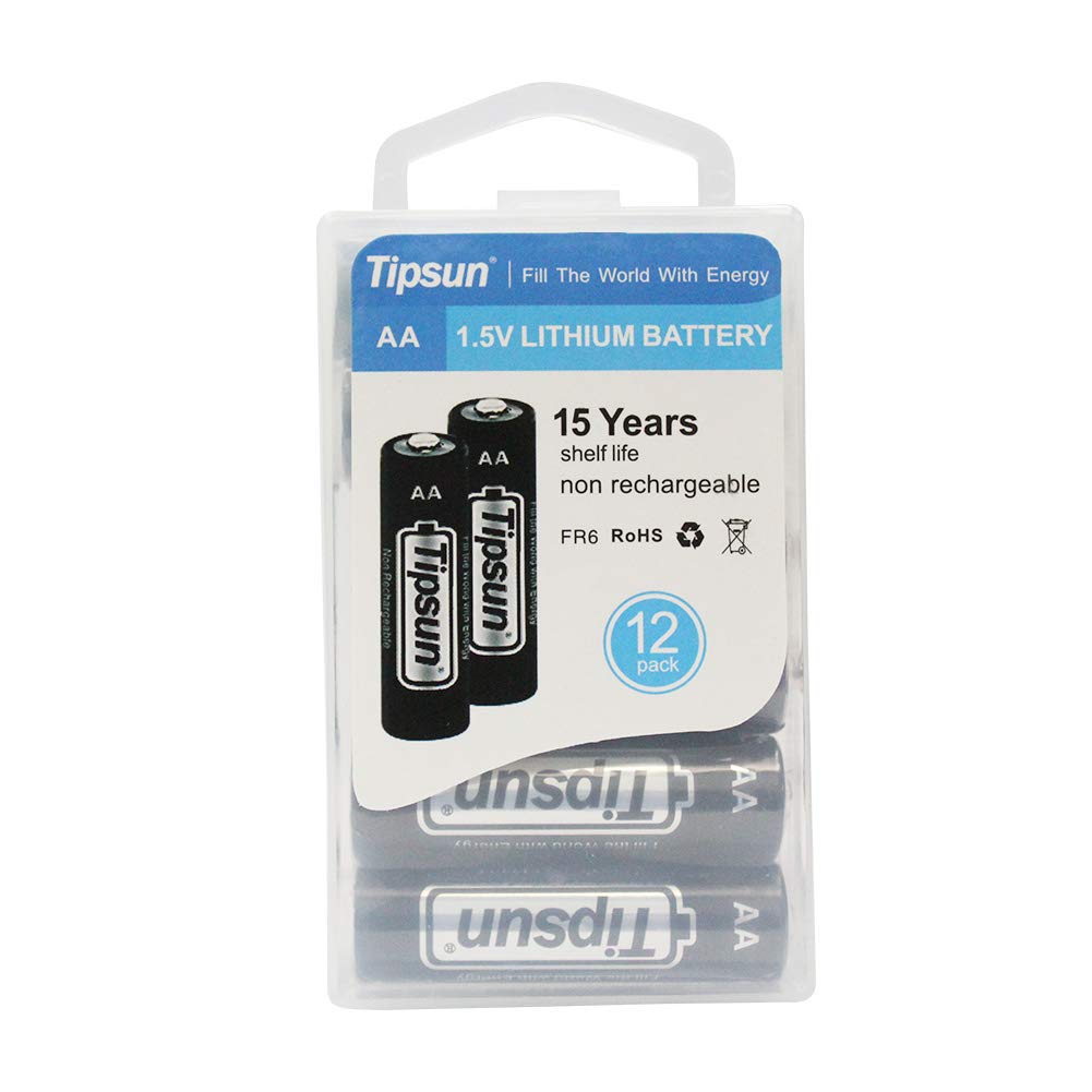Tipsun AA Lithium Batteries 12 Pack - 2900mAh High Capacity, Long Lasting Double A Batteries for Digital Cameras, Flashlights, Toys & Electronic Devices