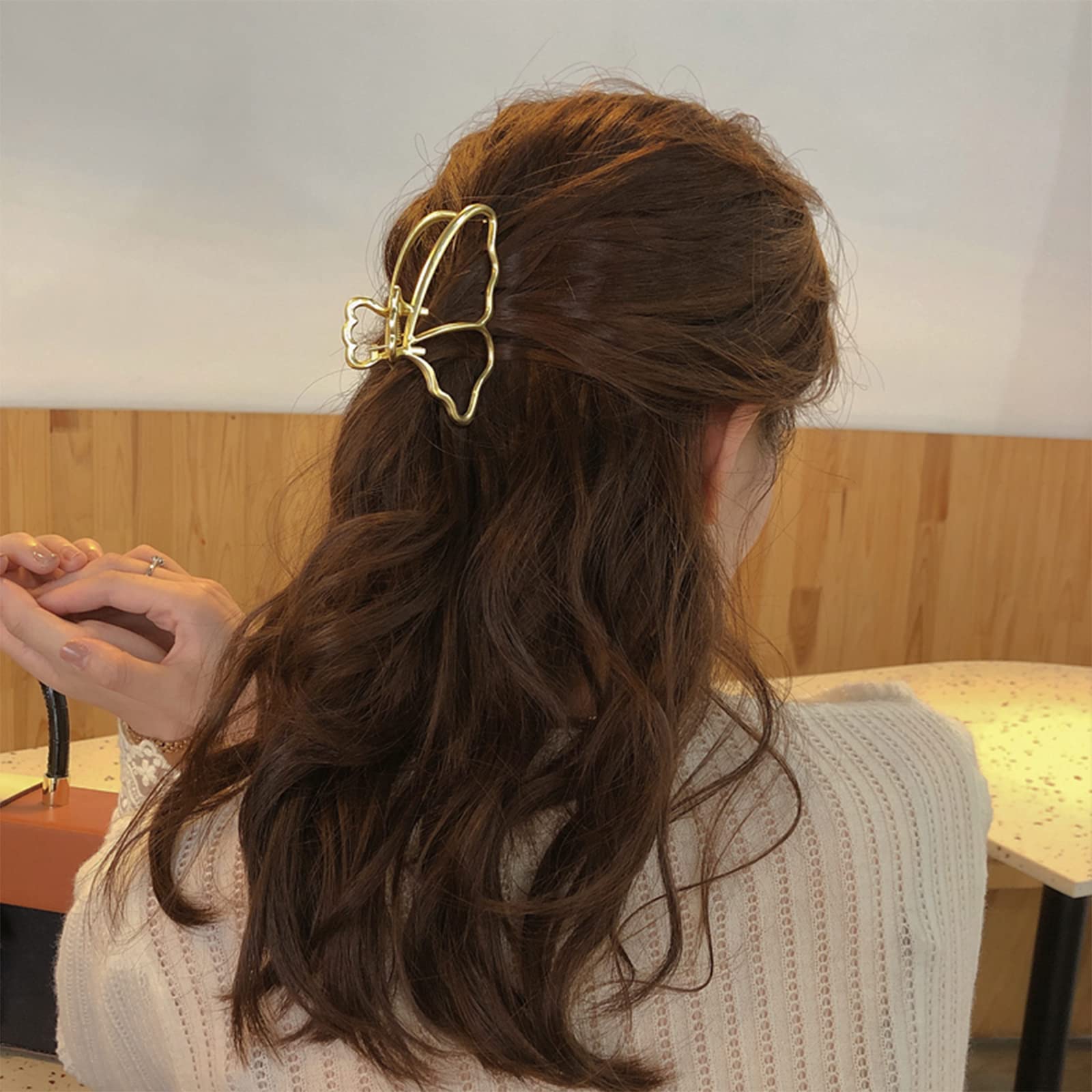 STYLEDOSE Women's Metal Claw Hair Clips - 4 Pack Gold Butterfly Hair Clutchers for Girls & Women | Hair Accessories for Ponytails, Buns & Updos
