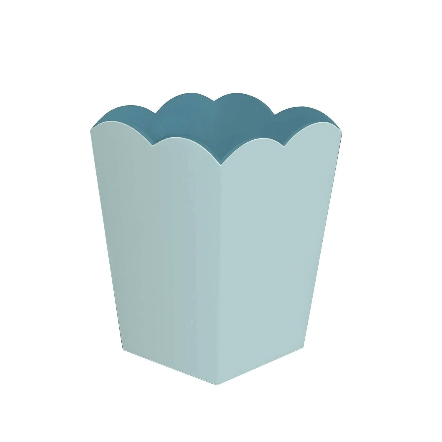 Turquoise and Eau de Nil Scalloped Lacquer Storage Bin - Stylish Home Organization for Bathroom, Bedroom, or Office Decor
