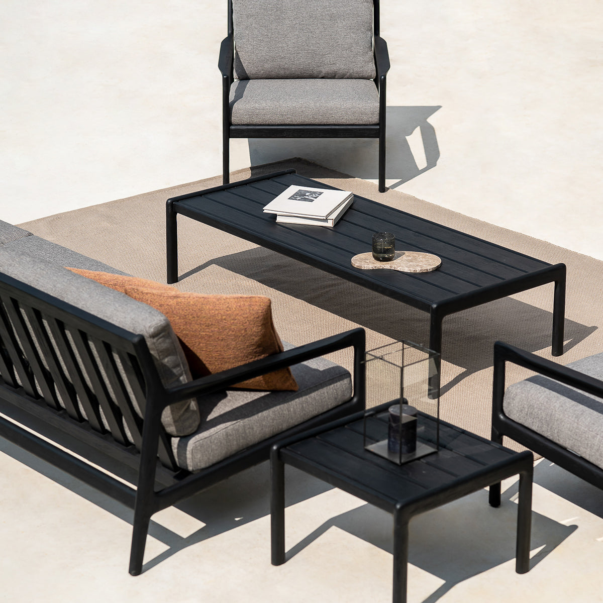 Outdoor 3-Seater Sofa with Jack Fabric - Teak Black & Mocha - Perfect for Patio, Garden, and Backyard Relaxation