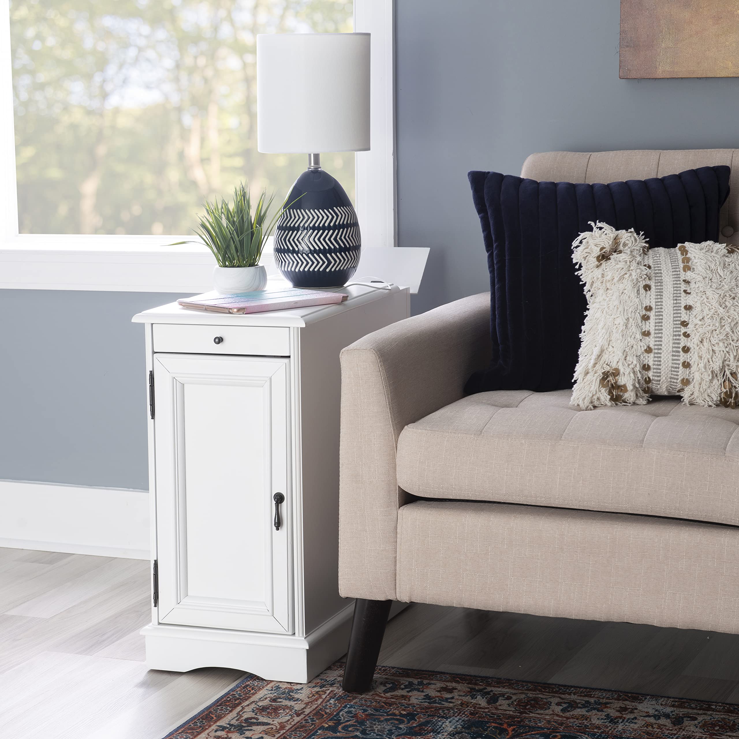 Powell Furniture Barron Small White Accent Table - Perfect for Living Room, Bedroom, or Entryway Decor