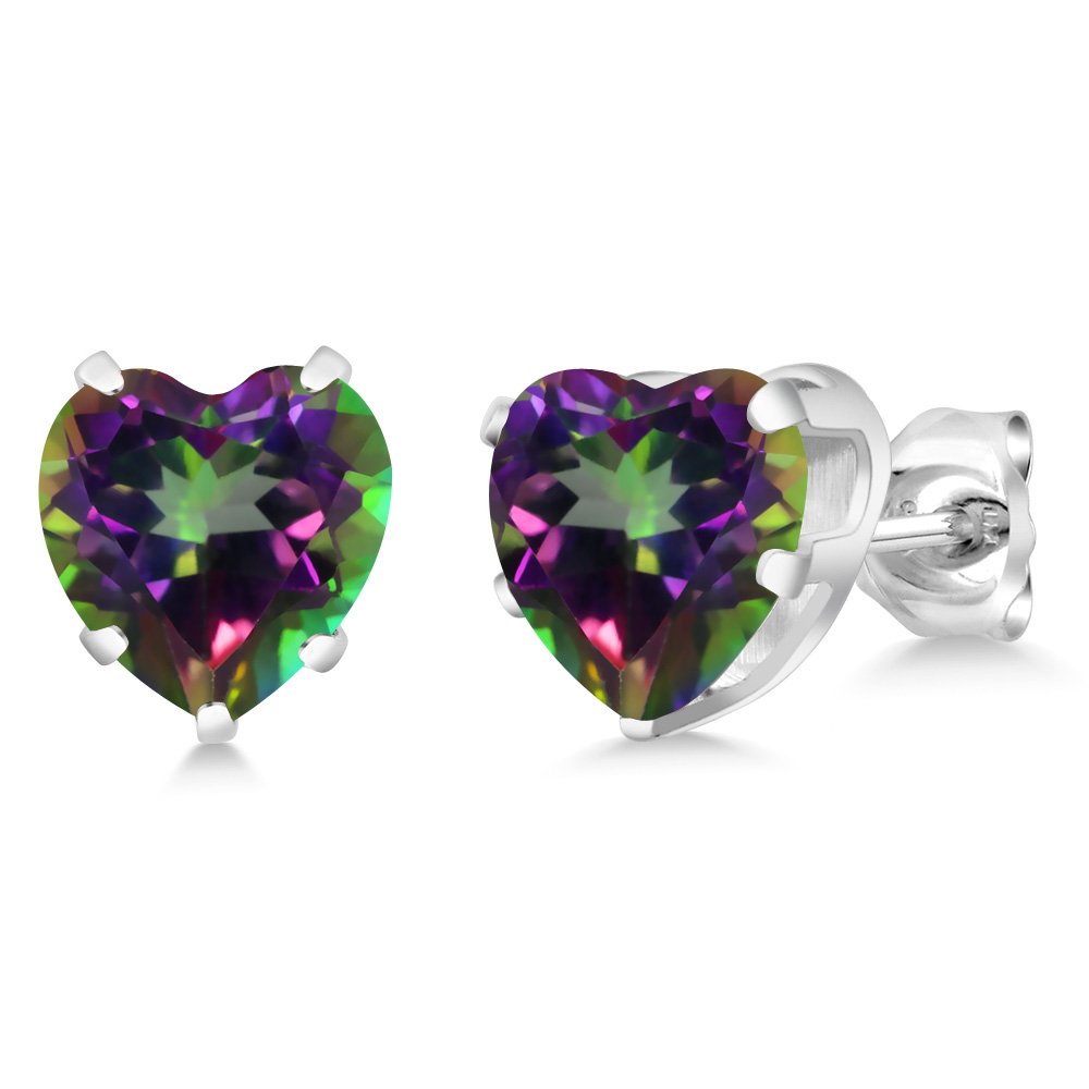 Gem Stone King 8MM Heart Shaped 925 Sterling Silver Birthstone Stud Earrings for Women & Men - Perfect Gift for Anniversary, Birthday & Valentine's Day
