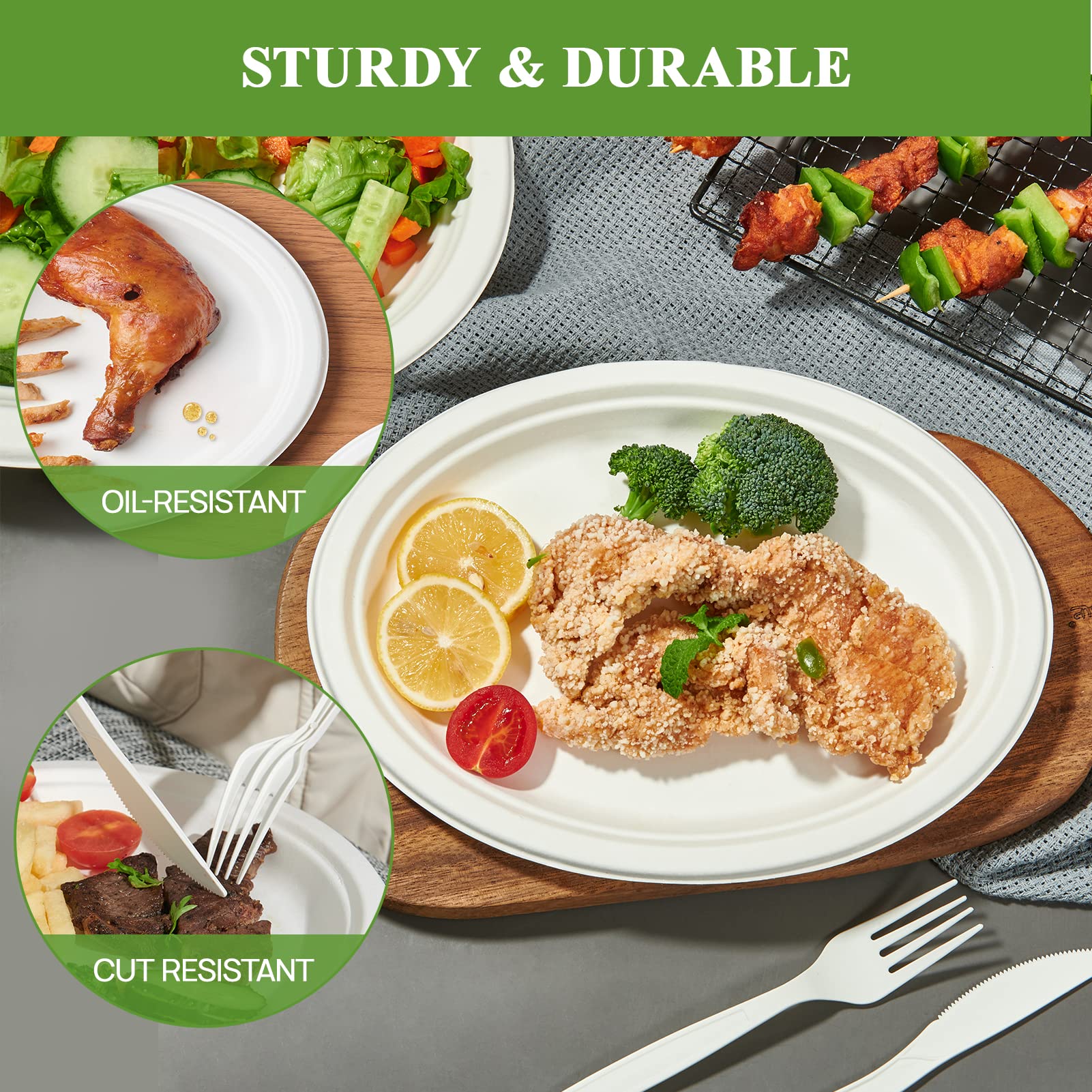 **Vplus 100% Compostable Oval Paper Plates 10 inch 125 Pack – Super Strong Disposable Bagasse Plates, Natural & Biodegradable Eco-Friendly Sugarcane Dinnerware for BBQ, Party, Picnic, and Outdoor Gatherings – Perfect for Eco-Conscious Events**