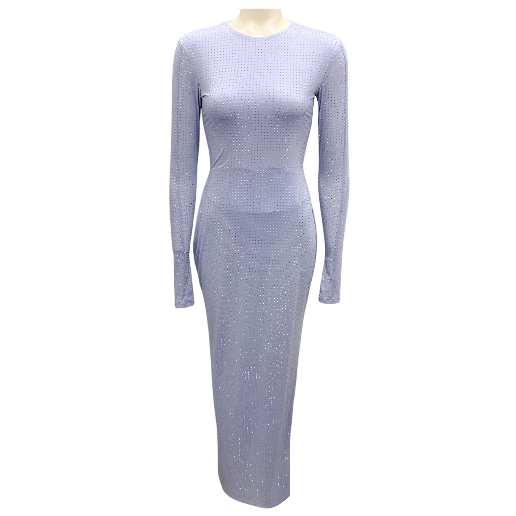 Alex Perry Lilac Crystal Embellished Long Sleeve Jersey Midi Dress for Women - Elegant Evening Party & Wedding Guest Outfit