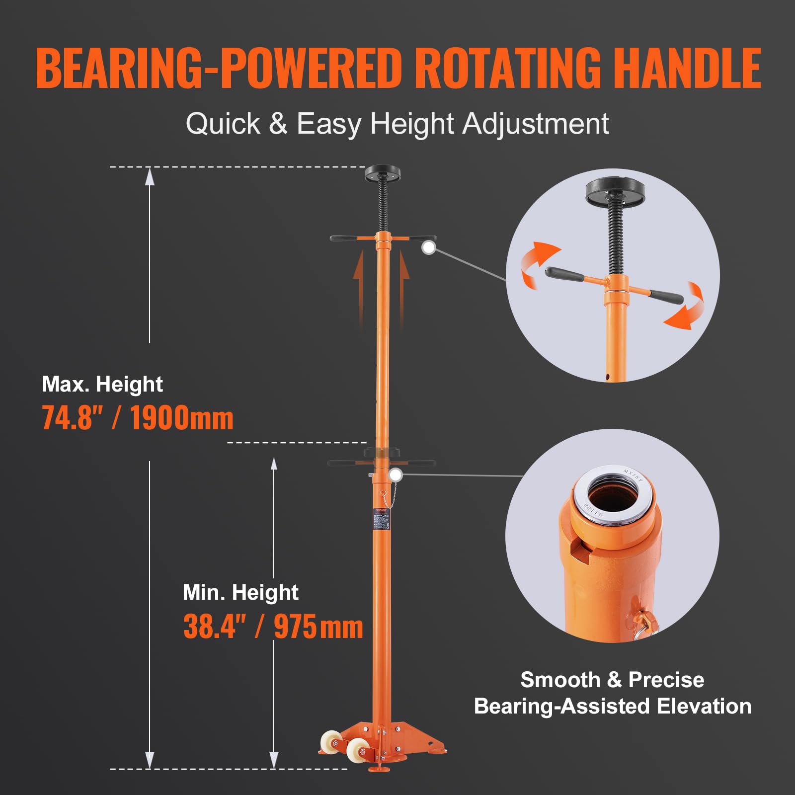 3/4 Ton Heavy Duty Underhoist Stand - Adjustable Car Jack Support with Triangular Base & Wheels (38.4