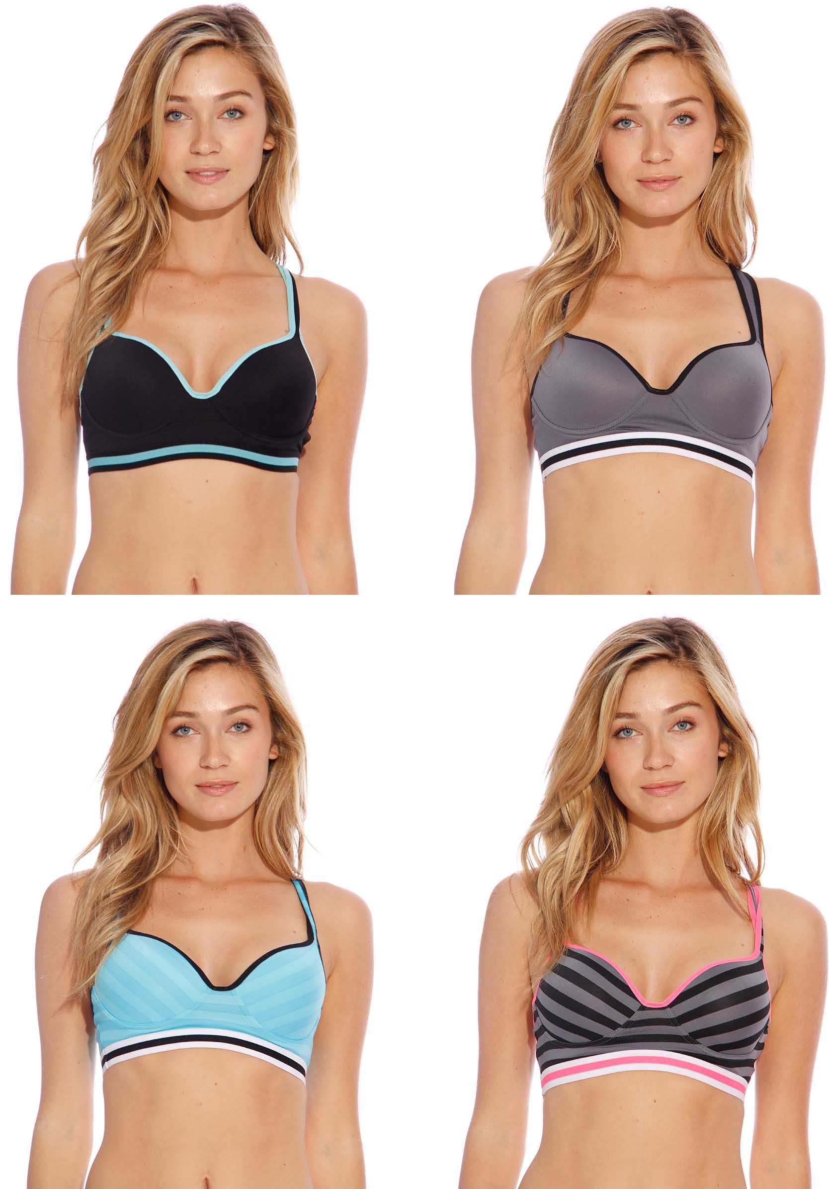 High Support Racerback Sports Bras for Women - 4 Pack - Moisture Wicking & Breathable Workout Bras for Running, Yoga, Gym & Activewear