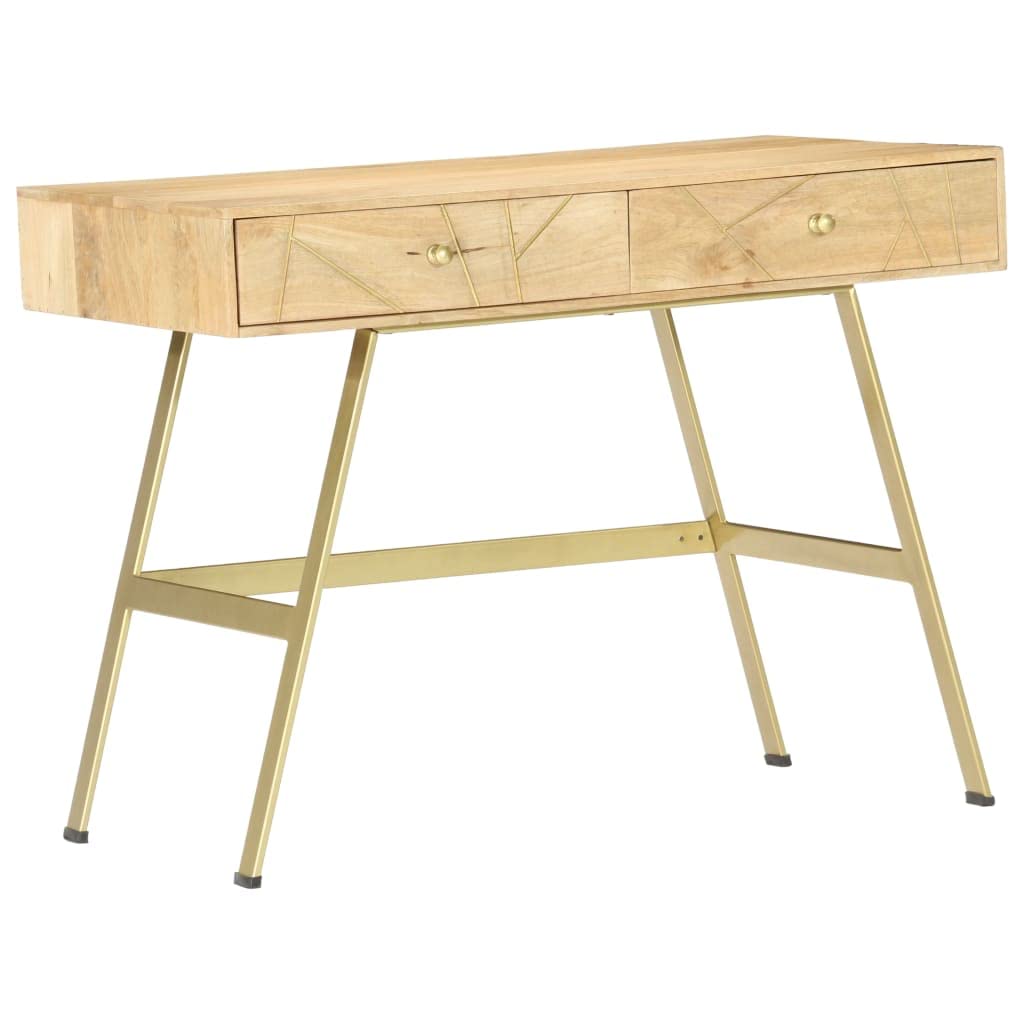 Solid Mango Wood Writing Desk with Drawers, Spacious Home Office Computer Desk, Study Laptop Desk for Bedroom, 39.4
