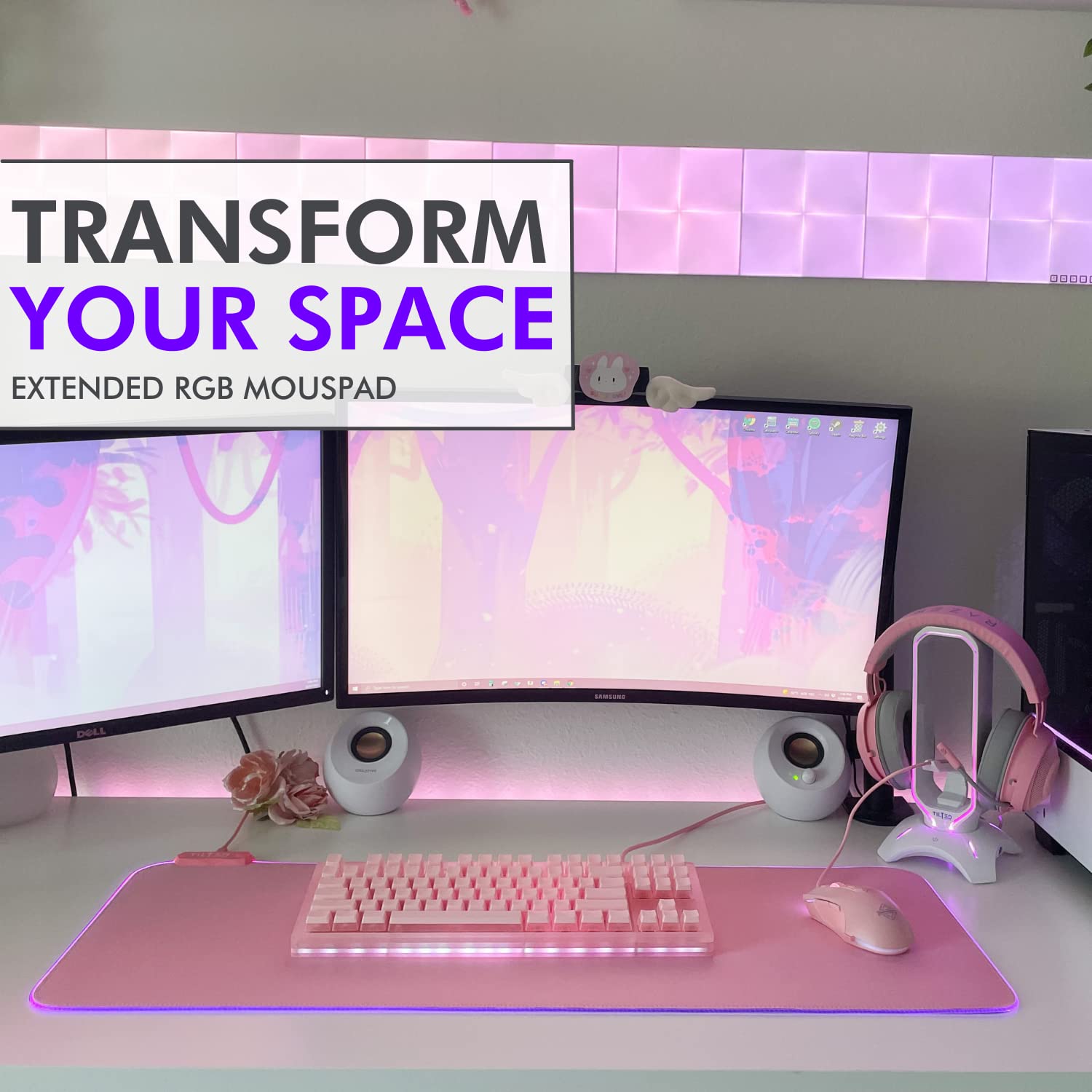 Tilted Nation Pink RGB Gaming Mouse Pad - Large LED Mouse Mat with 8 Light Modes, Smooth Gliding Surface & Easy to Clean | Perfect for Girl Gamers & Streamers | Ideal for Gaming Setup, Office Work & PC Battlestation