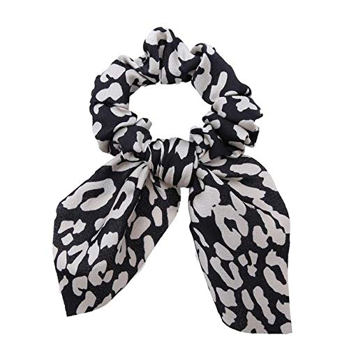 Fashion Satin Hair Scrunchie - Leopard Print Hair Tie for Women & Girls, Soft Elastic Hair Accessories for Ponytail & Bun - Perfect for School, Work & Party (Black Leopard)