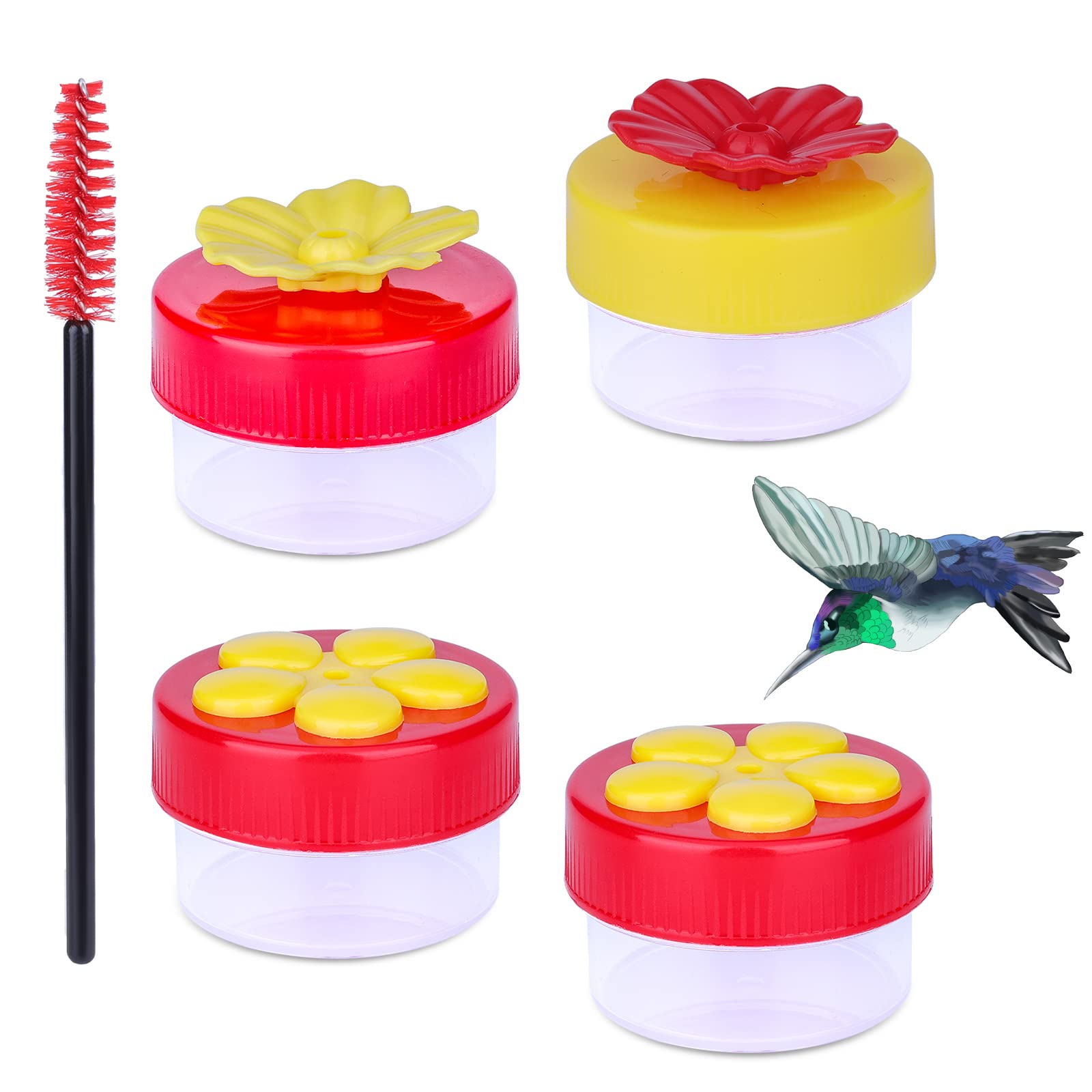 AIEX Handheld Hummingbird Feeder Set - 4 Flower Cups & Brush for Outdoor Bird Watching