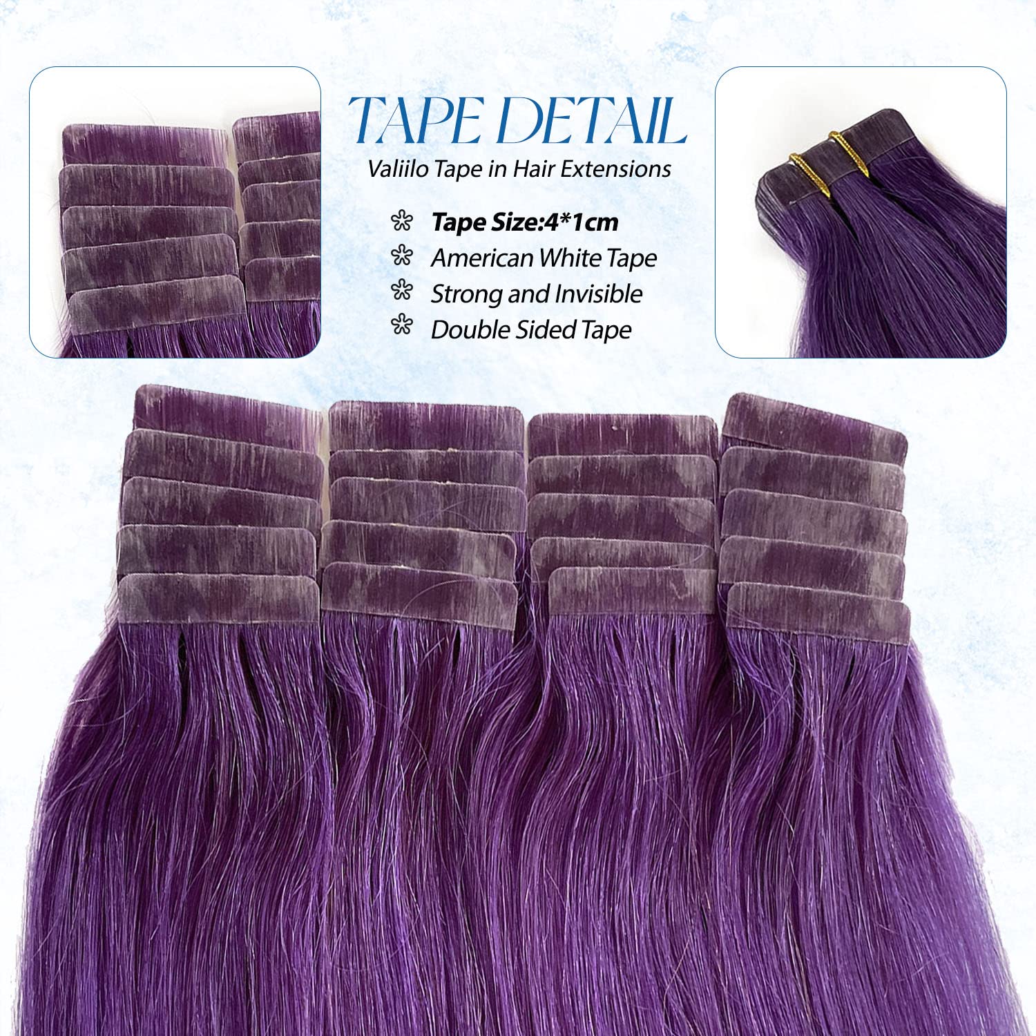 20 Pieces Purple Invisible Tape-in Hair Extensions 18 Inch 40g - 100% Human Hair for Volume & Length - Perfect for Parties, Weddings & Daily Styling