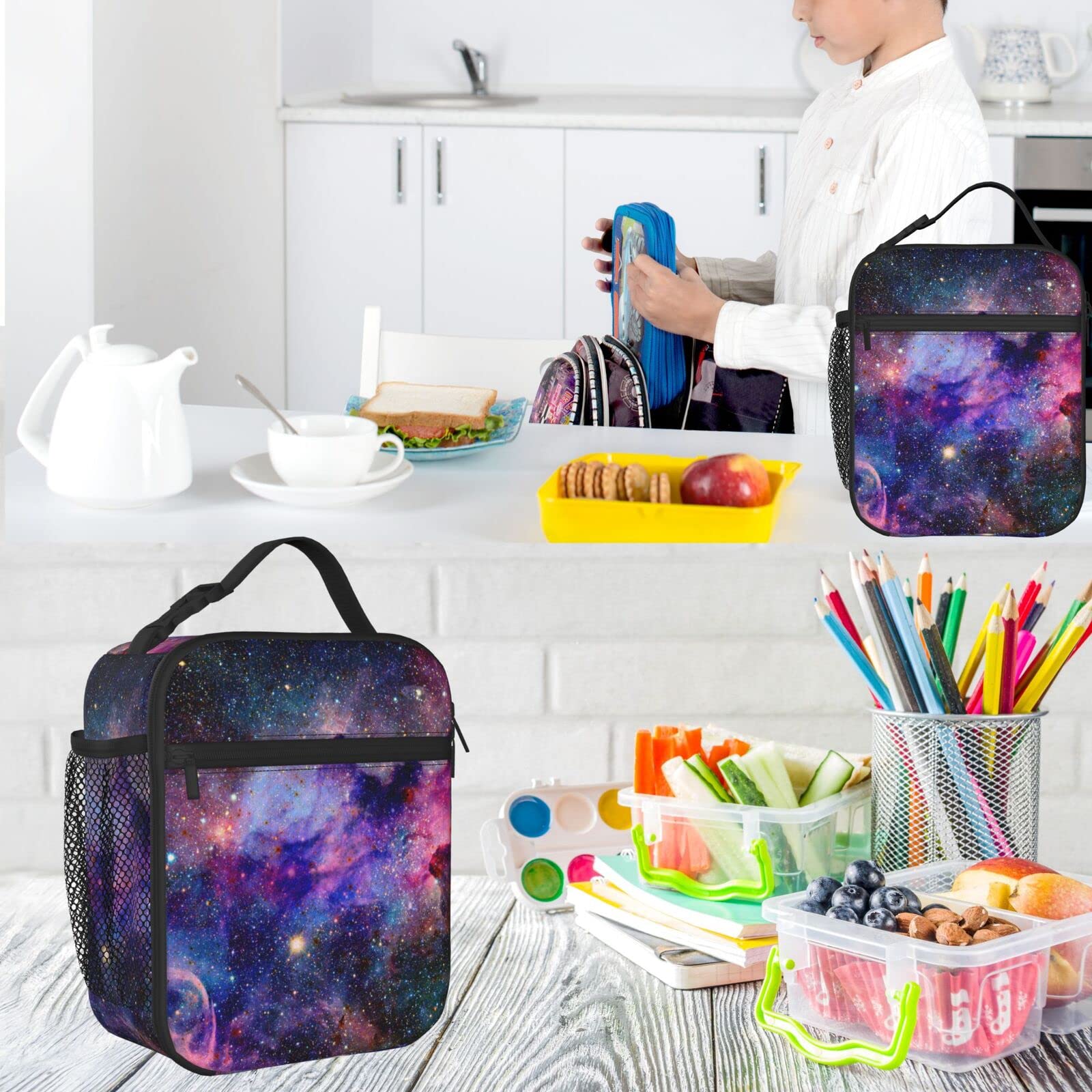 Galaxy Insulated Lunch Box for Women, Men, Girls & Boys - Leakproof Detachable Handle Meal Tote Bag for Work, School & Picnics | Space Themed Reusable Lunch Container