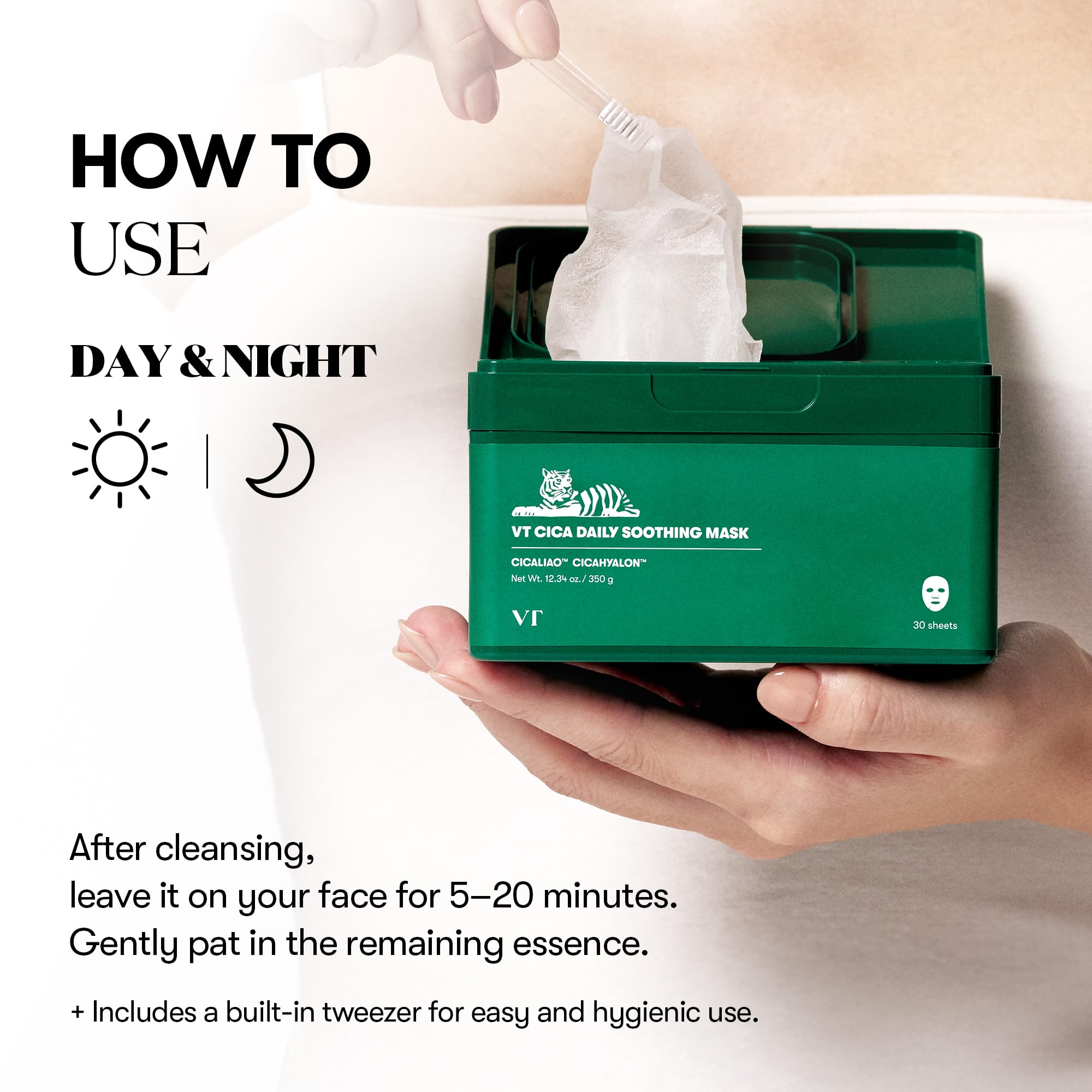 VT COSMETICS Daily Soothing Face Mask 30 Pack - Centella Asiatica Sheet Mask for Hydration & Moisture, Korean Skincare for Instant Calm & Glow - Perfect for Daily Skincare Routine & Relaxation Therapy