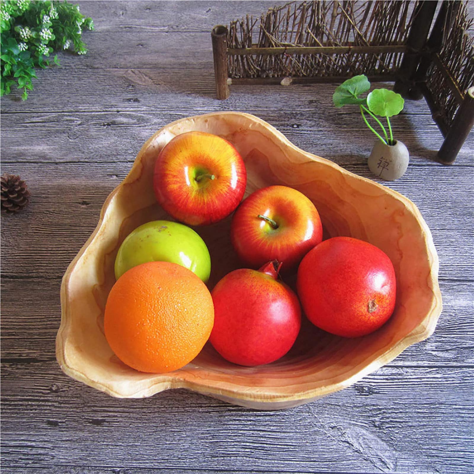 BIENKA Handmade Natural Wooden Fruit Bowl - Vintage Root Carved Serving Tray, Wooden Dinnerware Basket - 40cm Diameter (Color: Wood, Size: 25-29cm) - Perfect for Kitchen, Dining Table, Fruit Display & Home Decor