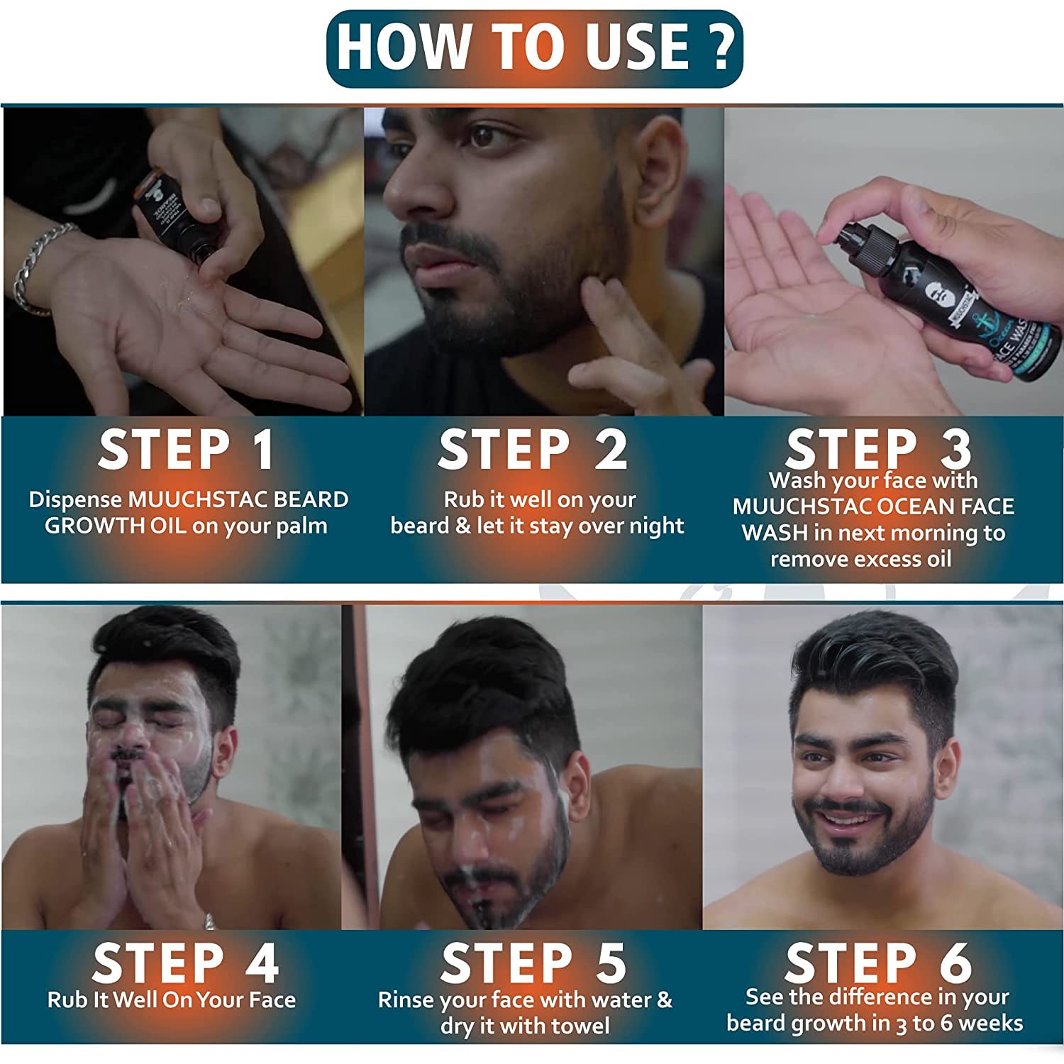 ROSEVILLA Beard Growth Kit for Men - 60ml Beard Oil, 100ml Face Wash & 100ml Beard Wash Combo - Natural Grooming Set for Thicker Fuller Beard - Perfect for Daily Beard Care & Styling Routine