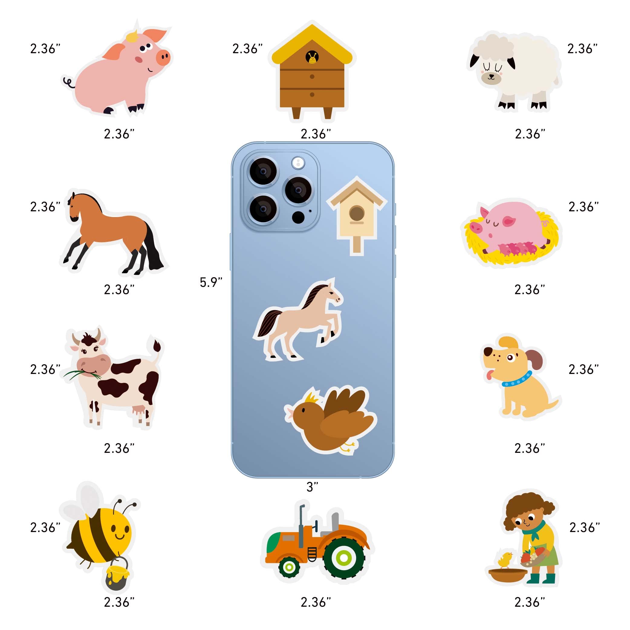 100 Pack Animal Stickers - Farm Animal Party Decorations for Kids, Cow Pig Sheep Sticker Set for Classroom, Scrapbooking & Party Favors | Perfect for Birthdays, School Projects & DIY Crafts