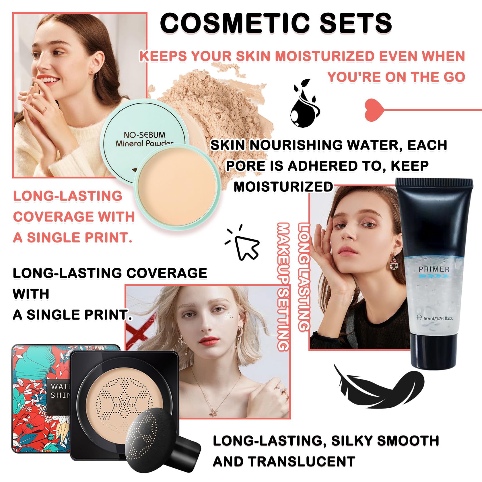Mushroom Head Air Cushion CC Cream - Full Coverage Liquid Foundation with Oil Control & Long Lasting Moisture | Concealer, BB Cream & Setting Powder | Includes Makeup Sponge for Flawless Application | Perfect for Daily Wear, Special Occasions & On-The-Go Touch Ups