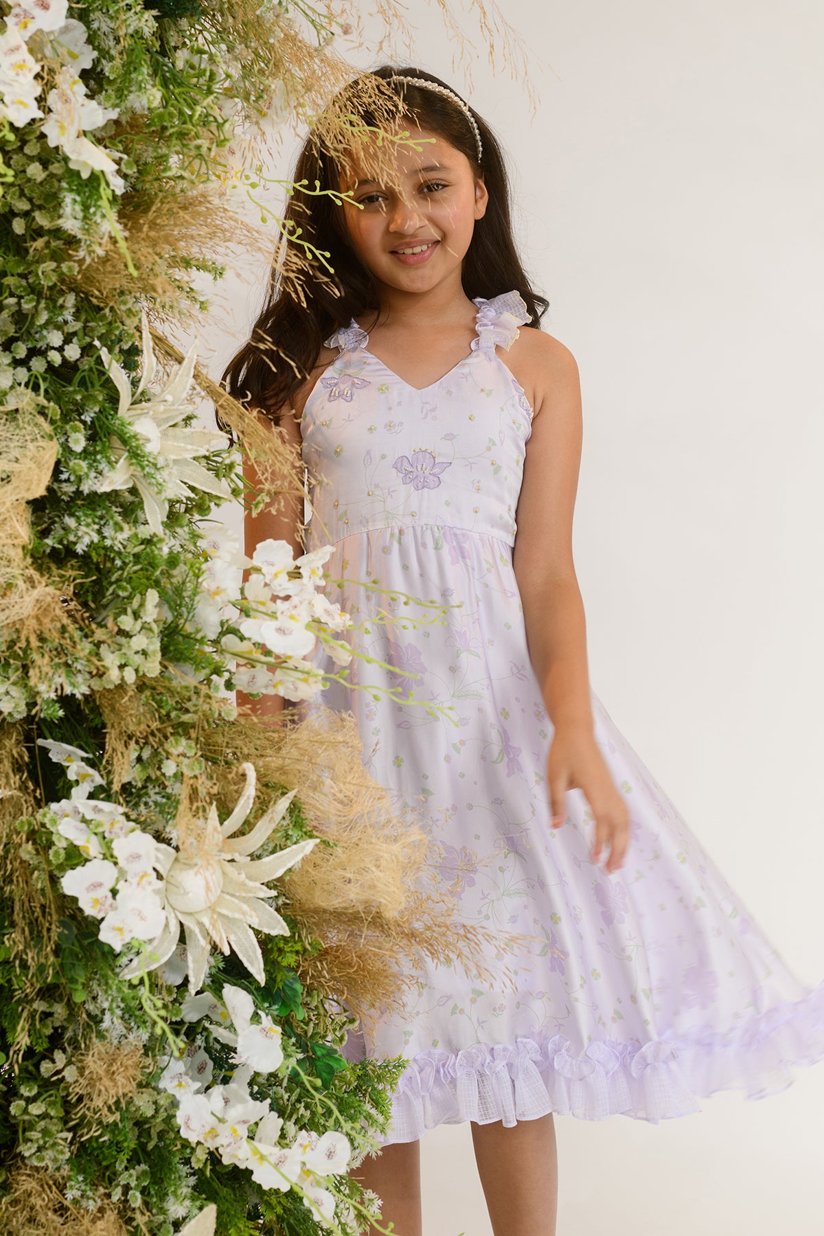 Florelia Girls' Printed German Satin Dress - Elegant Party & Special Occasion Outfit for Weddings, Photos & Formal Events