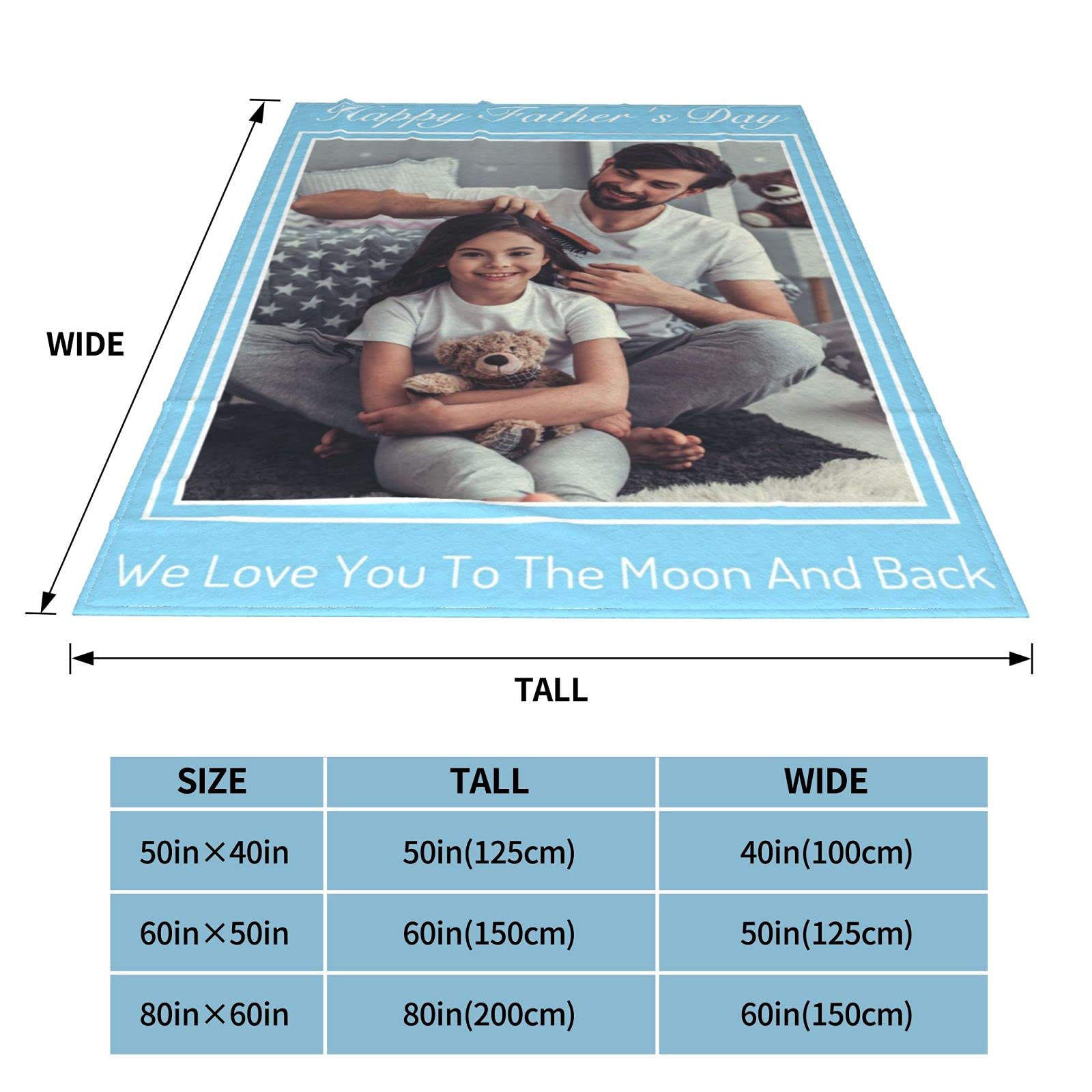 Custom Photo Blanket Personalized with Your Picture & Text - Soft Fleece Throw Blanket Gift for Dad, Mom, Grandpa - Perfect for Father's Day, Birthday & Anniversary Presents - Cozy Home Decor, Couch Snuggling & Memory Keepsake