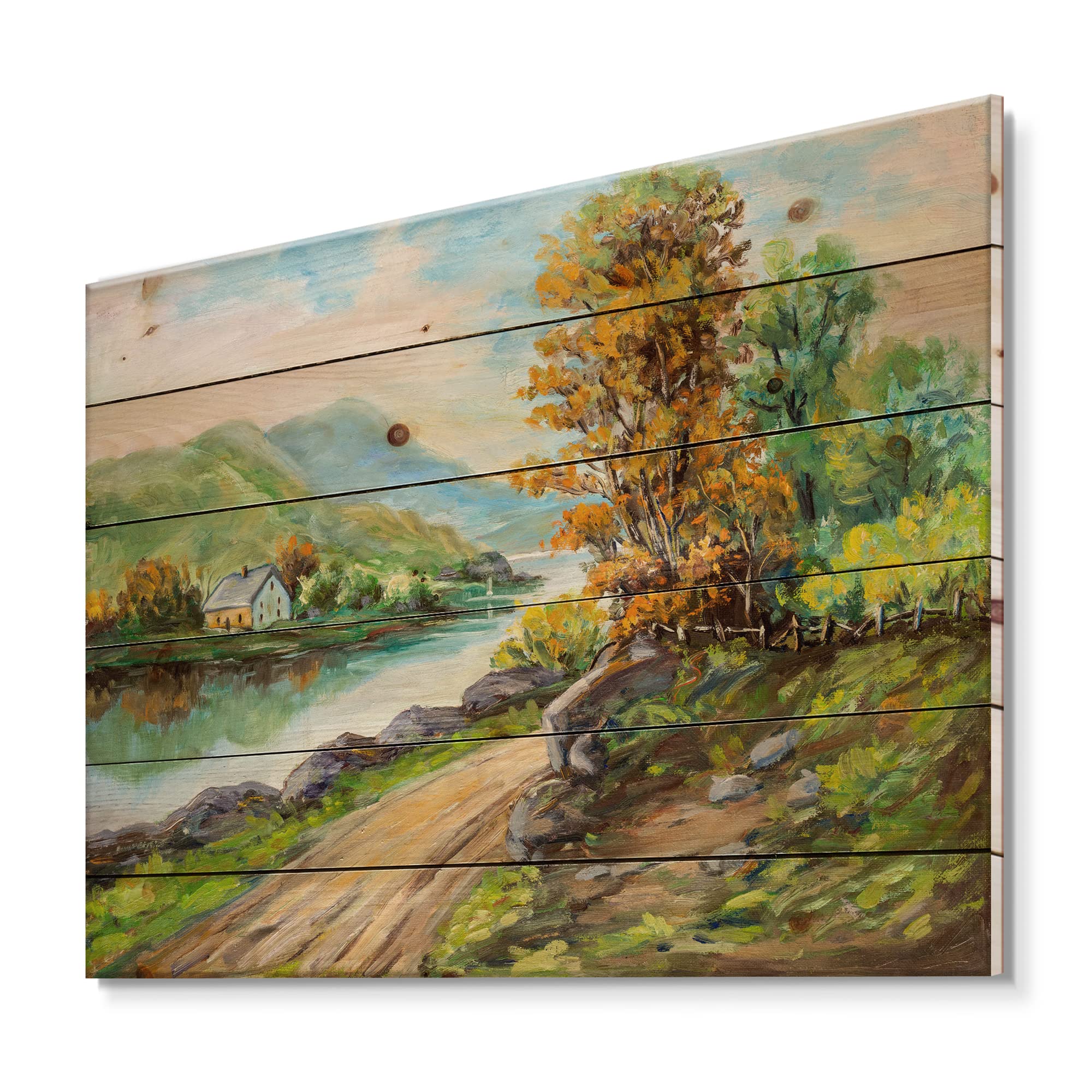 DesignQ Traditional Wood Wall Decor - Green Wood Wall Art with River Landscape, Large Pine Wood Wall Panels for Rustic Home & Cabin Decor | Perfect for Living Room, Bedroom, or Office
