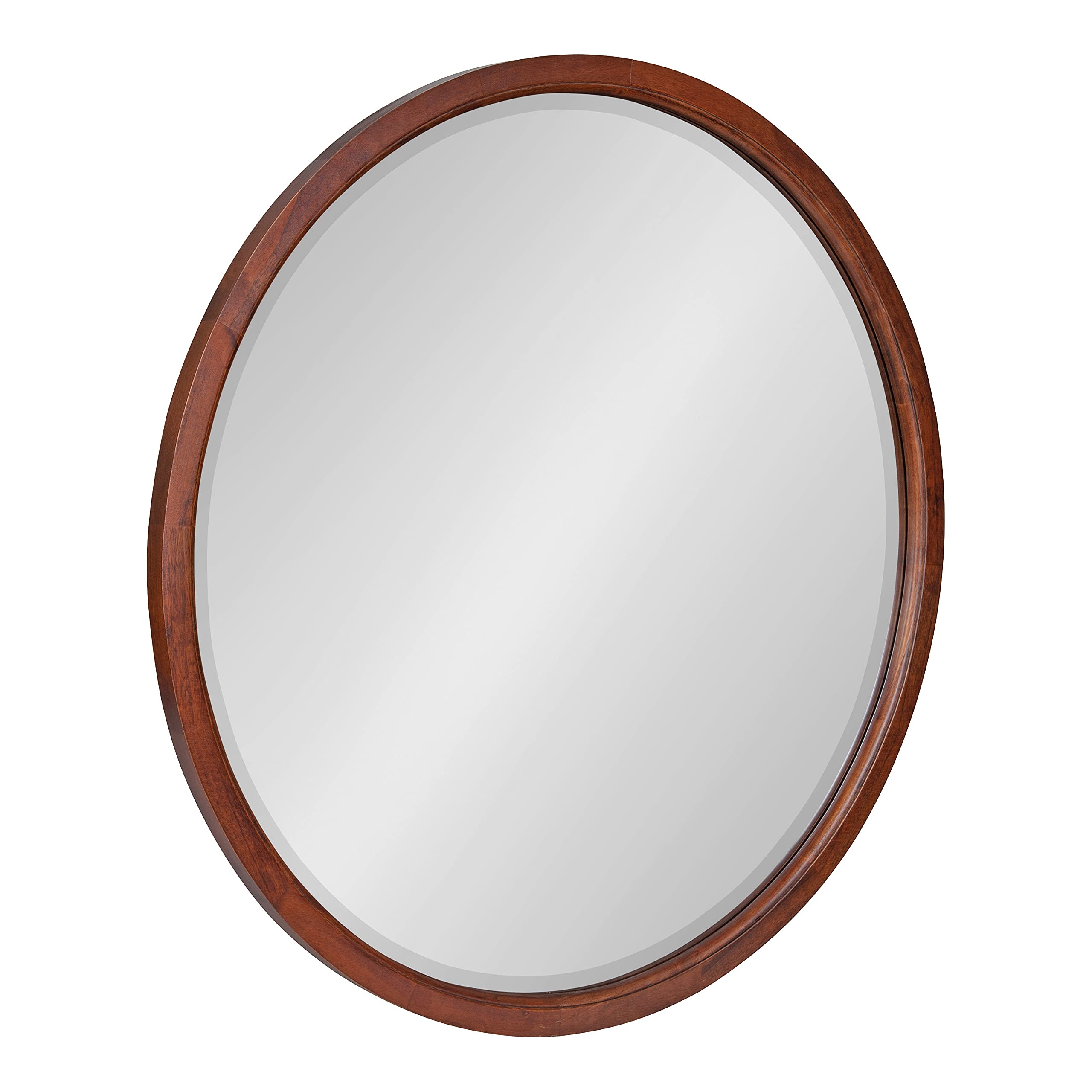 Kate & Laurel Hogan Farmhouse Round Wall Mirror - 32 Inch Diameter Walnut Brown - Modern Decorative Mirror for Living Room, Bedroom, Entryway & Home Decor