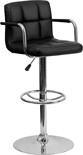 Black Quilted Vinyl Adjustable Height Barstool - Modern Kitchen Island Stool with Footrest, Perfect for Home Bar, Breakfast Nook & Dining Room Decor - Great Gift for Men, Women, Dad & Husband