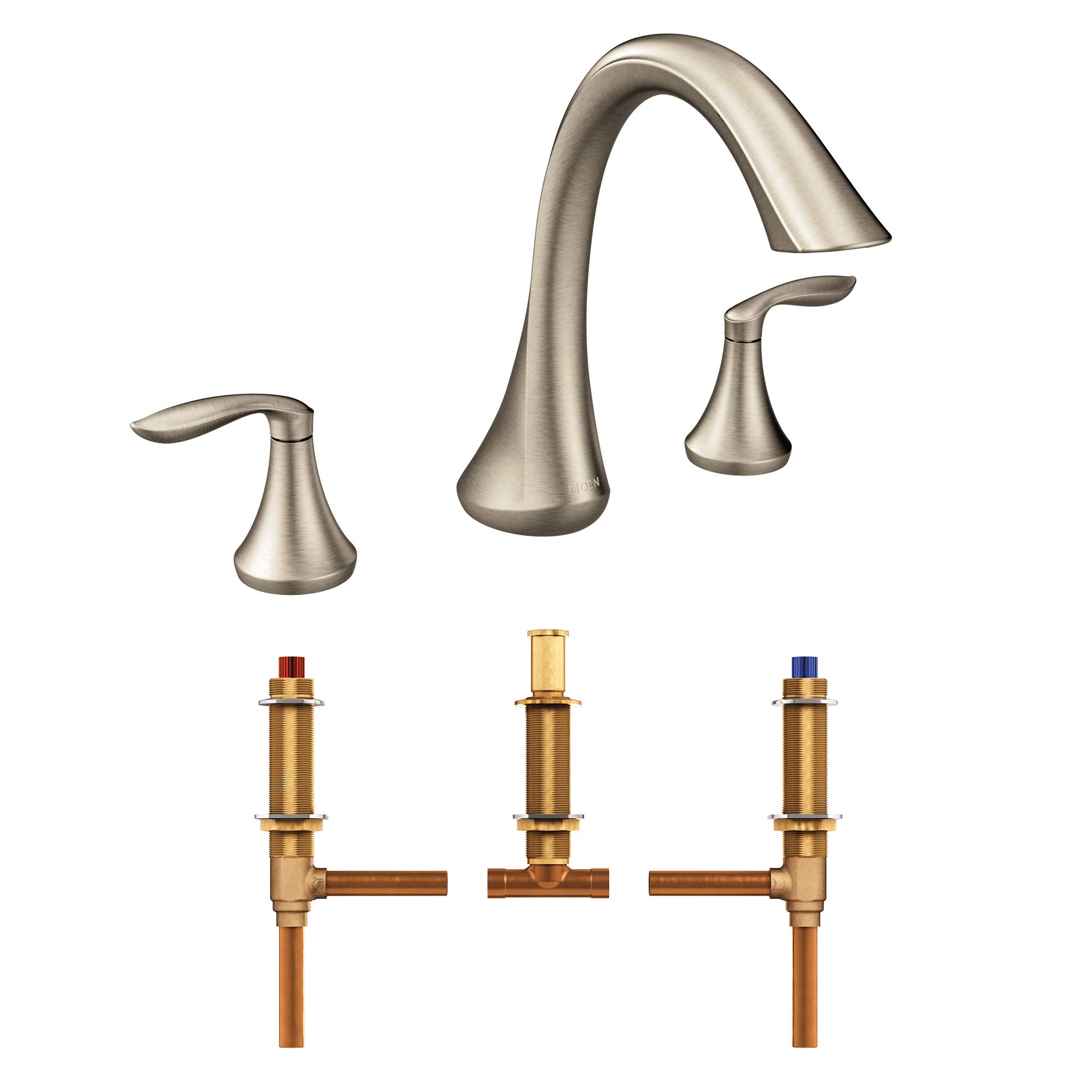 Moen T943BN Eva Two-Handle High-Arc Roman Tub Faucet with 4792 Valve - Brushed Nickel & Chrome Finish - 1/2-Inch CC Connection - Perfect for Luxury Bathrooms & Spa Retreats