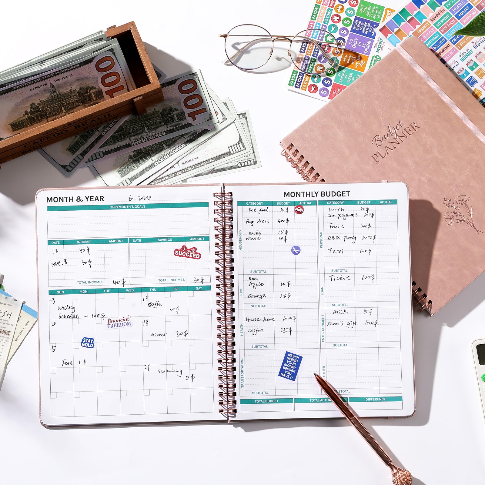 2025 Monthly Budget Planner - 8''x10'' Bill Tracker & Financial Organizer | Expense Tracking Notebook with Rose Gold Cover | Perfect for Personal Finance Management, Bill Payments & Savings Goals