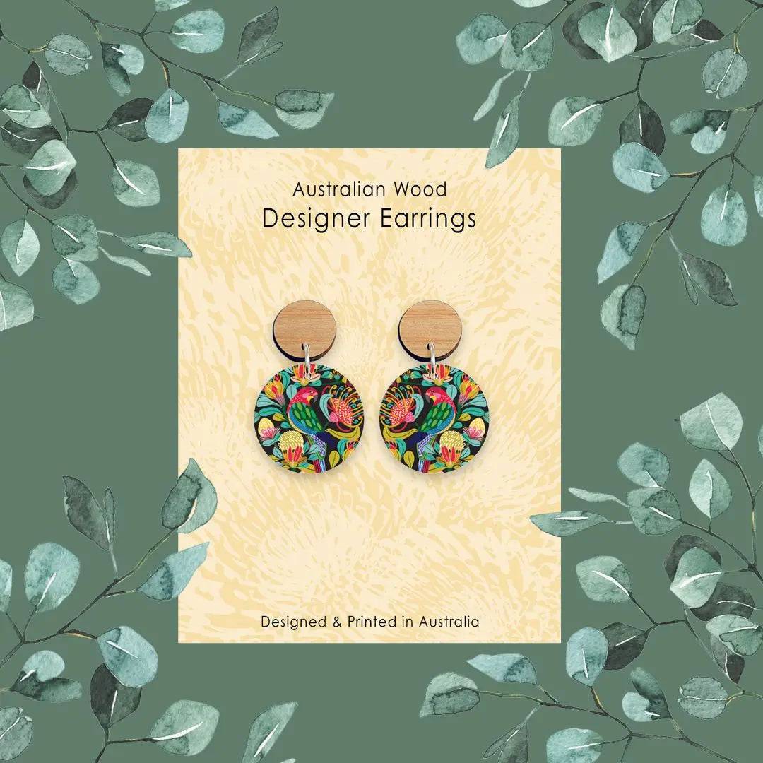 Handmade Australian Rosella Parrot Wooden Earrings - Unique Boho Bird Jewelry for Women - Perfect for Festivals, Parties & Nature Lovers
