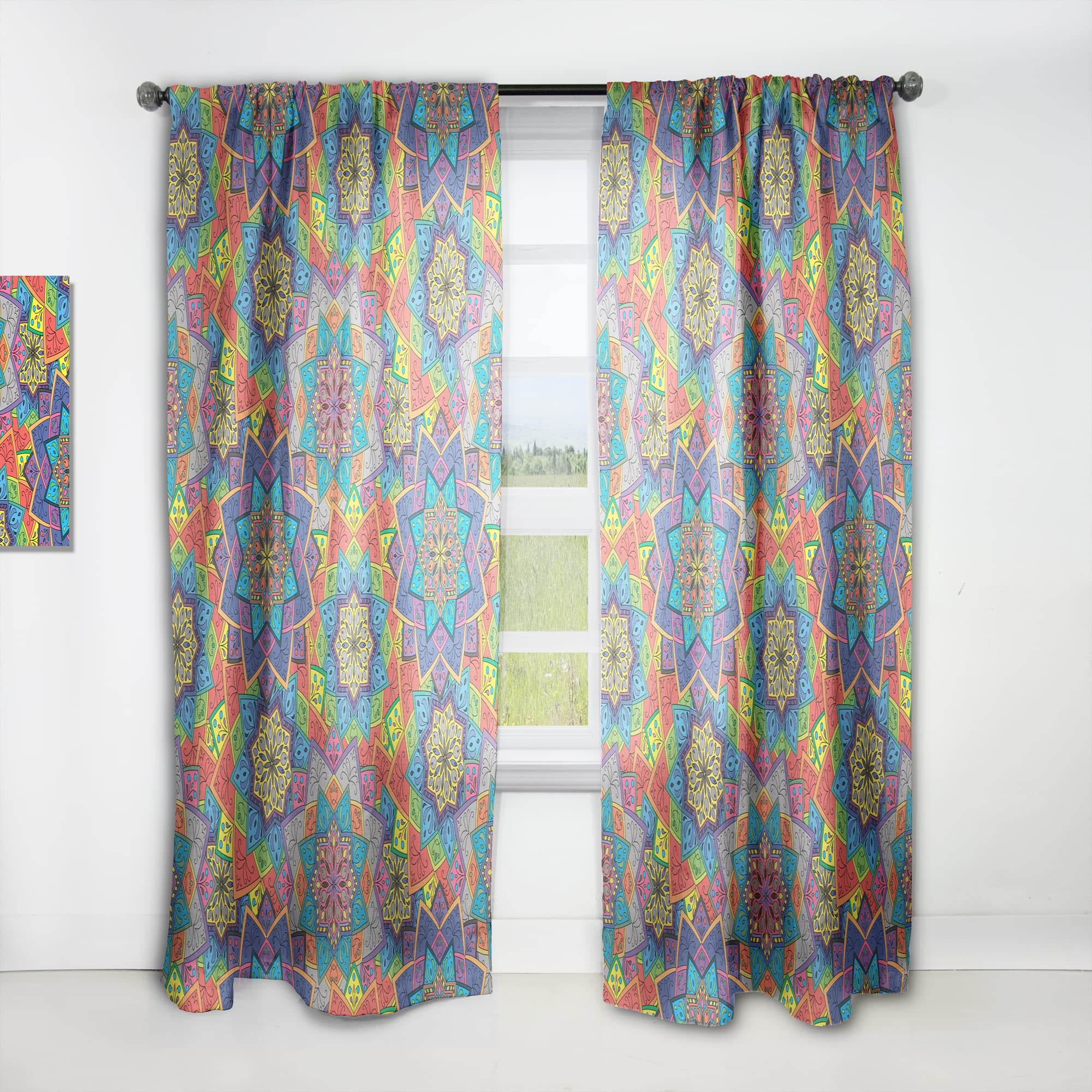DesignQ Thermal Insulated Curtains - Indian Ornament Pattern - 52x108 Single Panel for Bedroom & Living Room - Energy Saving Window Treatment for Home Decor