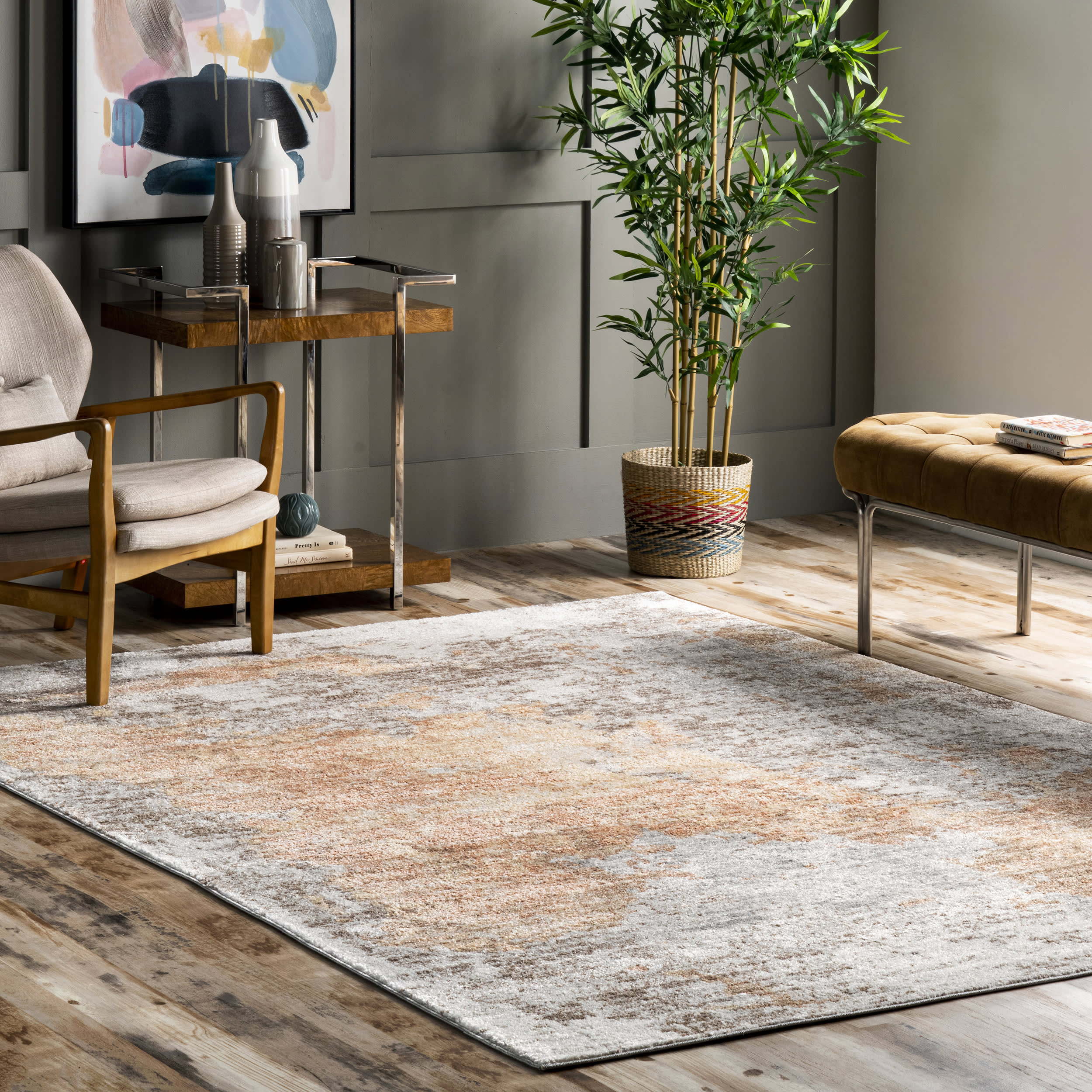 Vintage Faded Light Grey Area Rug - Soft Boho Chic Distressed Rug for Living Room, Bedroom & Home Decor