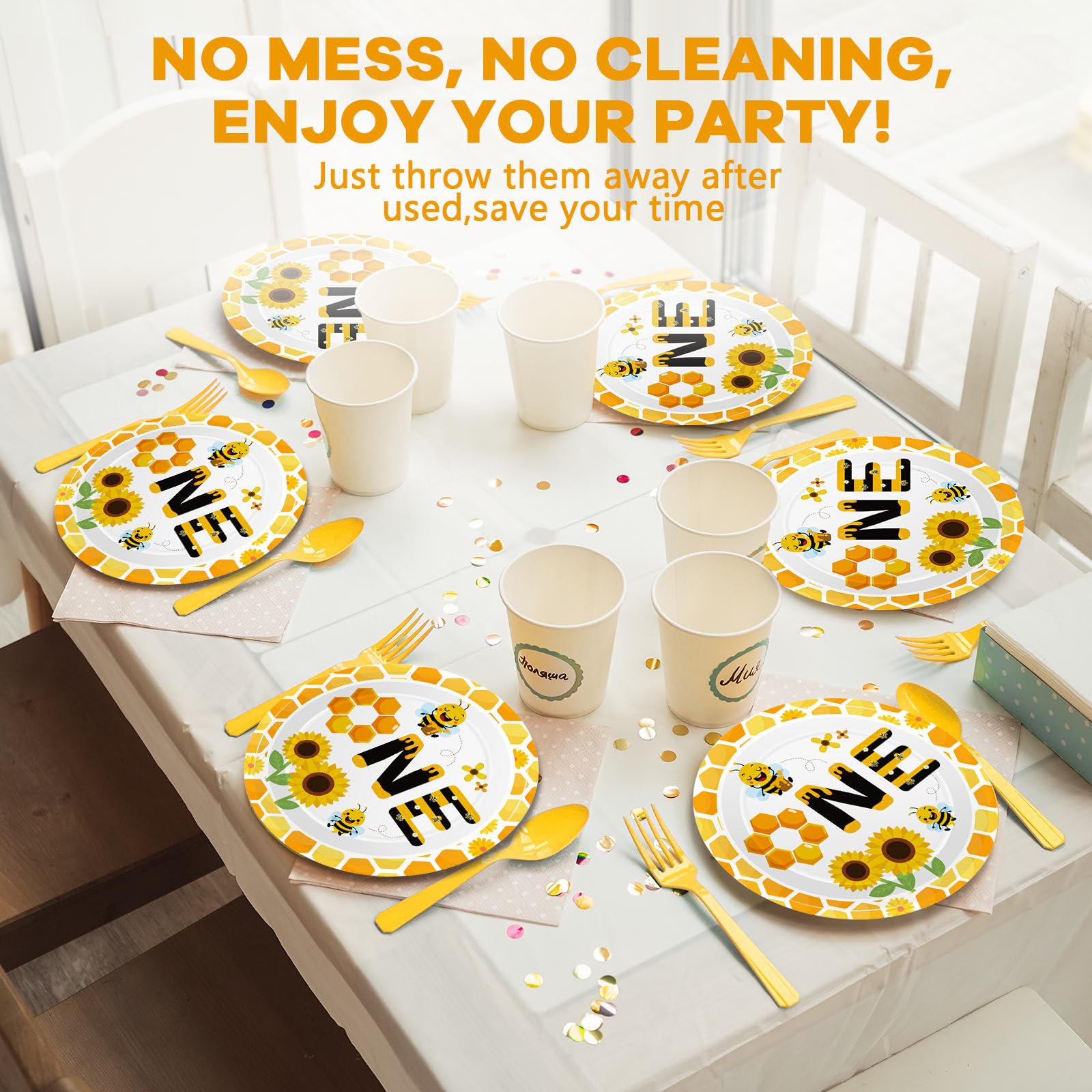 48 Pcs Bee Themed 1st Birthday Party Plates - Disposable Paper Dessert Plates for Baby Shower, Bee Day Celebration & Table Decorations - Perfect for Birthday Parties, Baby Showers, and Themed Events