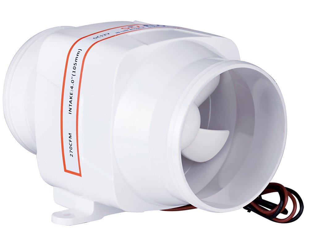 12V Marine RV Boat In-Line Blower - 6 AMP 10A Fuse Bilge Ventilation Fan with 6 Blades for Improved Airflow - Perfect for Boats, RVs, and Marine Ventilation Systems