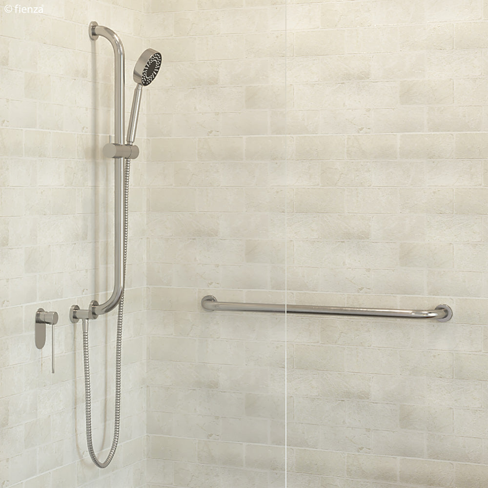 Fienza GRAB60 600mm Stainless Steel Grab Rail - Bathroom Safety Handle for Shower, Toilet & Elderly Care - ADA Compliant Non-Slip Support Bar