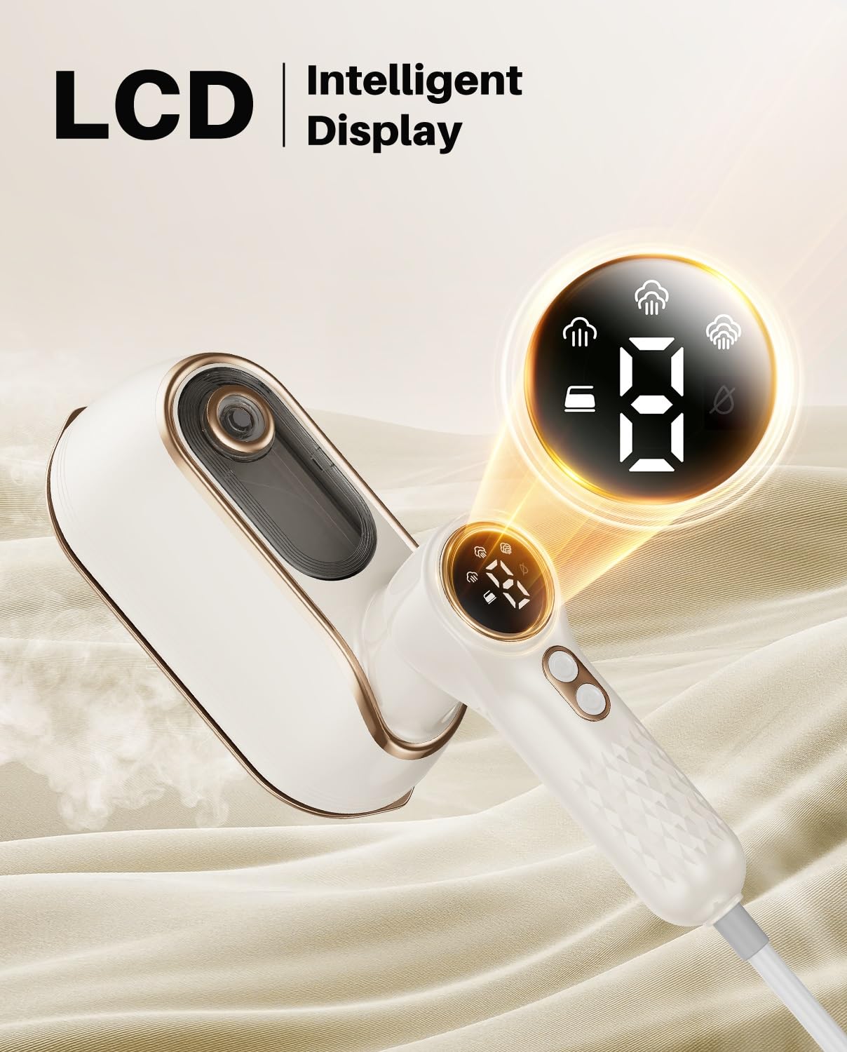 1200W Portable Handheld Garment Steamer - Fast Heating Wrinkle Remover with LCD Display & 4 Modes - 180° Swivel Handle for Home, Dorm, Travel - Perfect for Business Trips, Weddings and Daily Outfits - White