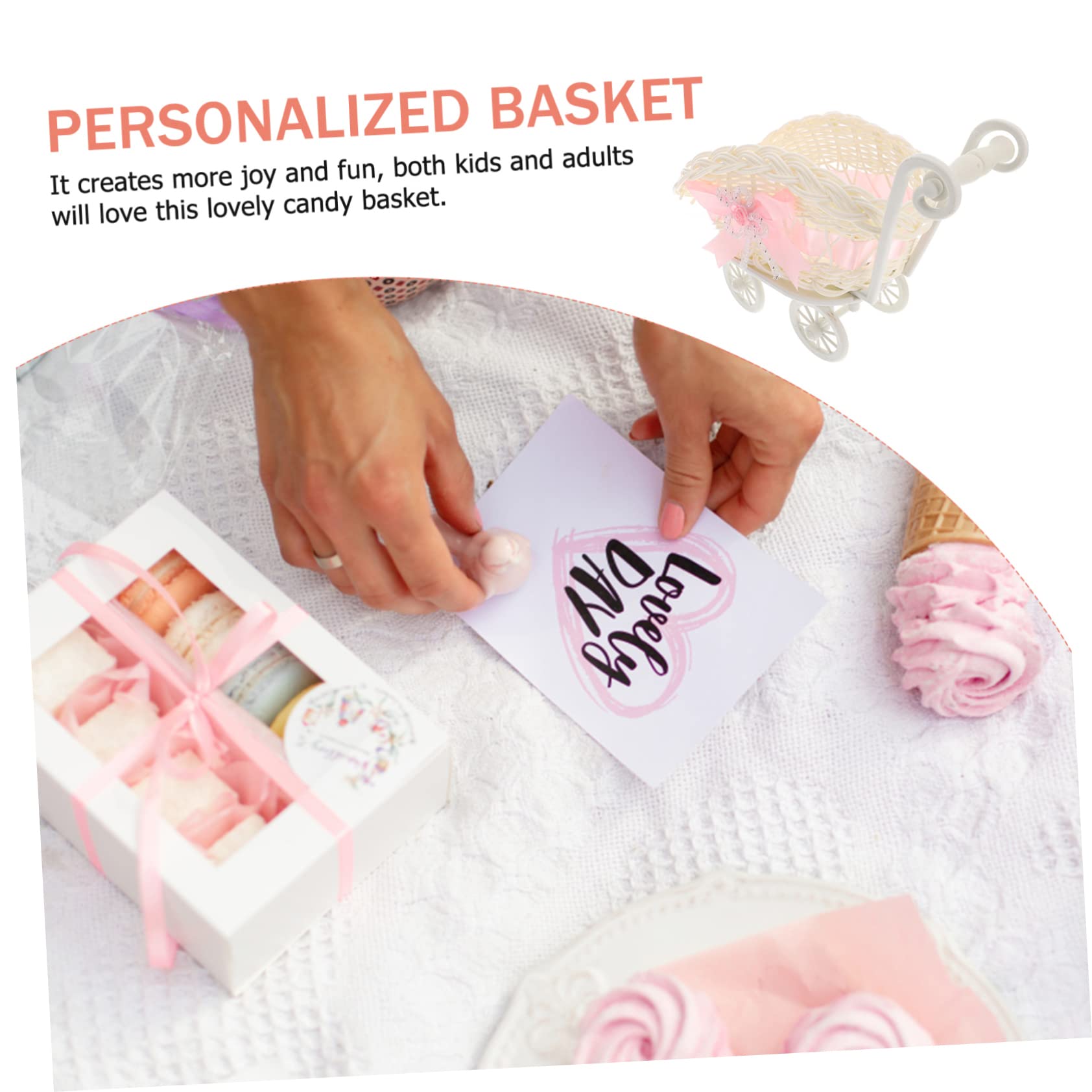 GREENADSCAPE Woven Trolley Basket - Elegant Wedding Shower Candy Basket, Decorative Gift Packaging for Bridal Showers, Baby Showers & Home Decor