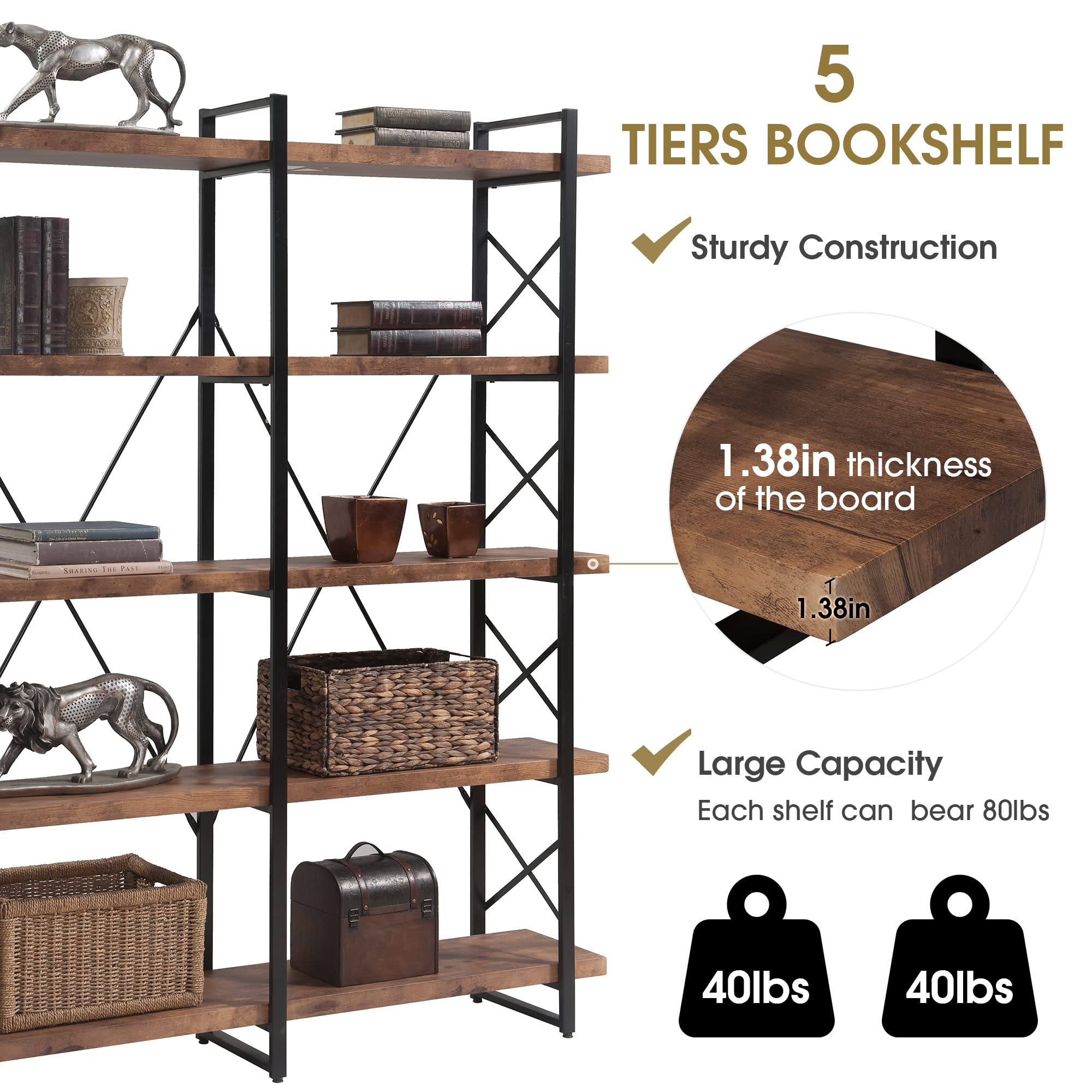 Merax 5-Tier Industrial Bookshelf - 71