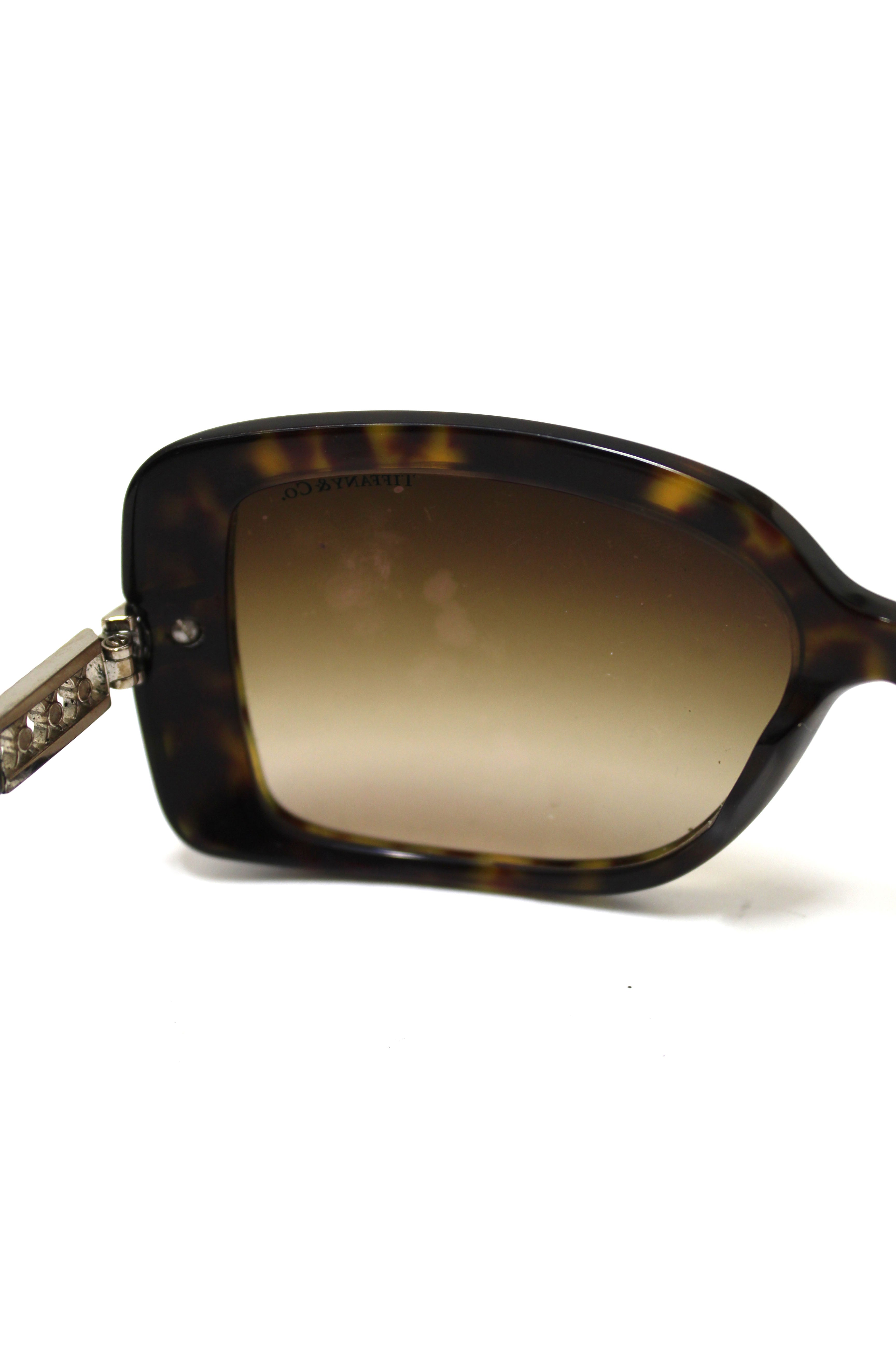 Authentic Tiffany & Co Brown Tortoise Shell Atlas Crystal Square Sunglasses for Women - UV Protection Luxury Fashion Sunglasses - Perfect for Beach, Driving & Outdoor Activities