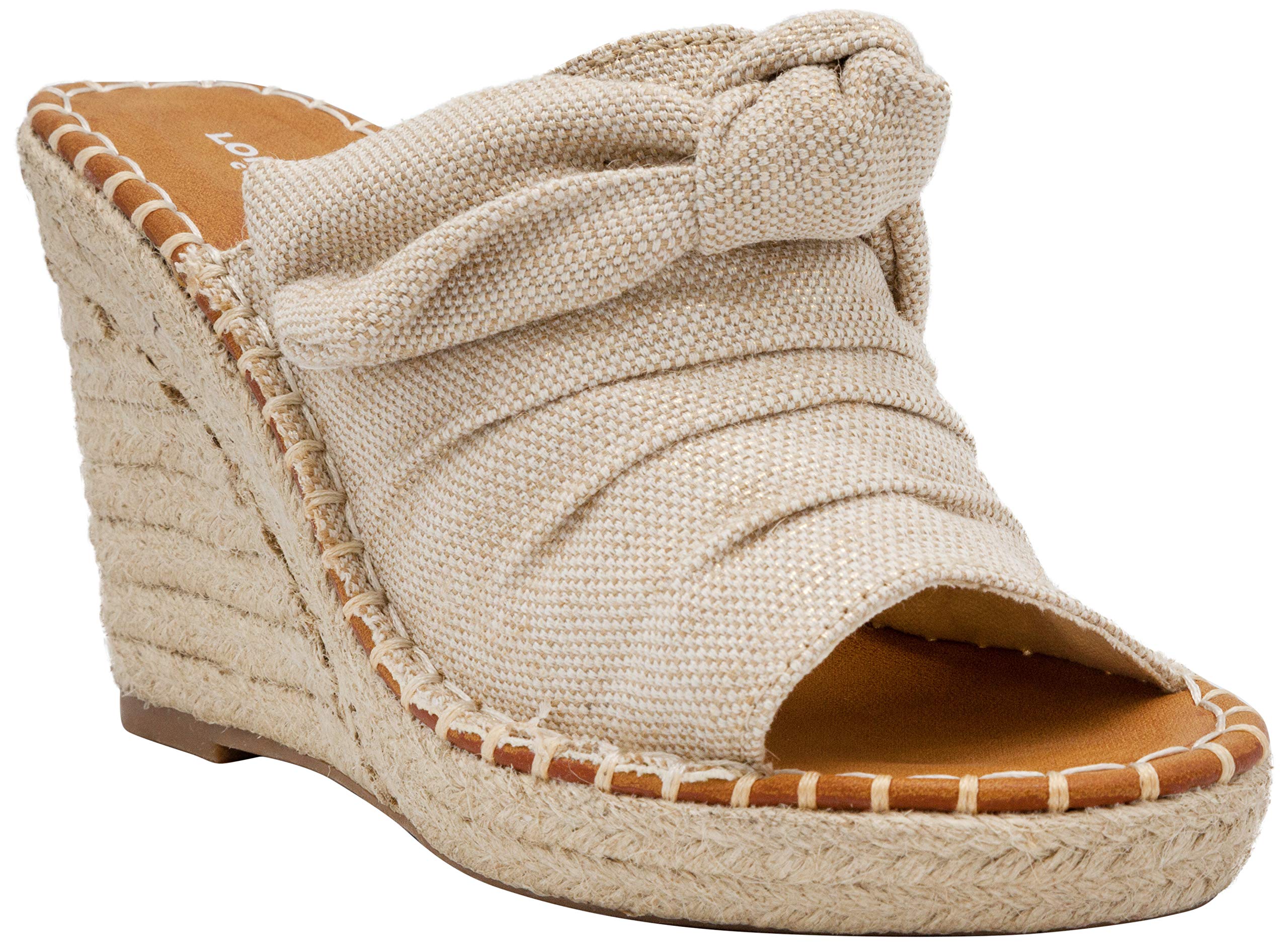 London Fog Women's Heidi Wedge Sandals with Bow - Summer Beach & Casual Wear