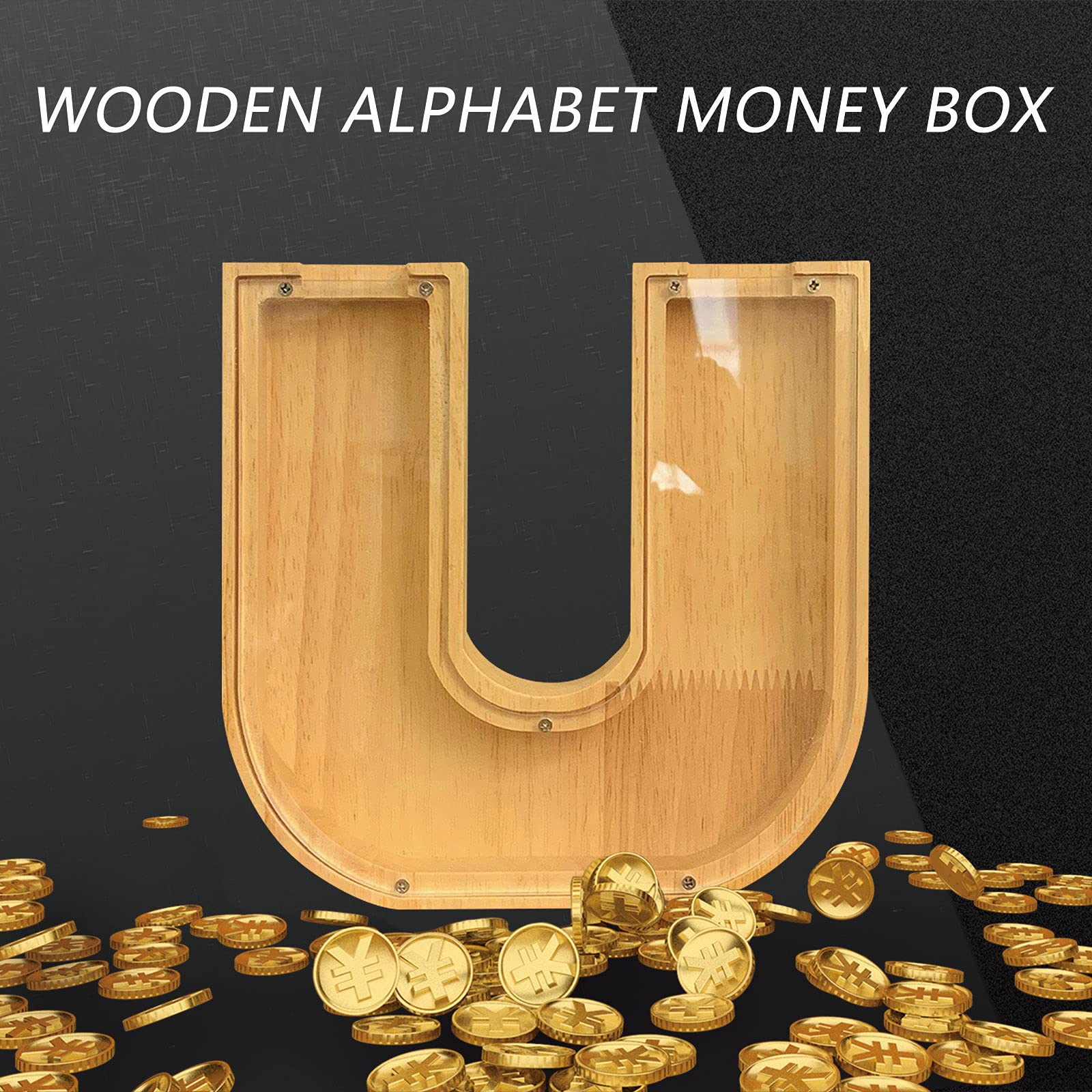 Creative Wooden Coin Bank & Tip Jar - 26 English Alphabet Money Saving Box, Non-Toxic DIY Piggy Bank for Kids & Adults | Perfect for Home, Office, Gift Giving & Financial Education