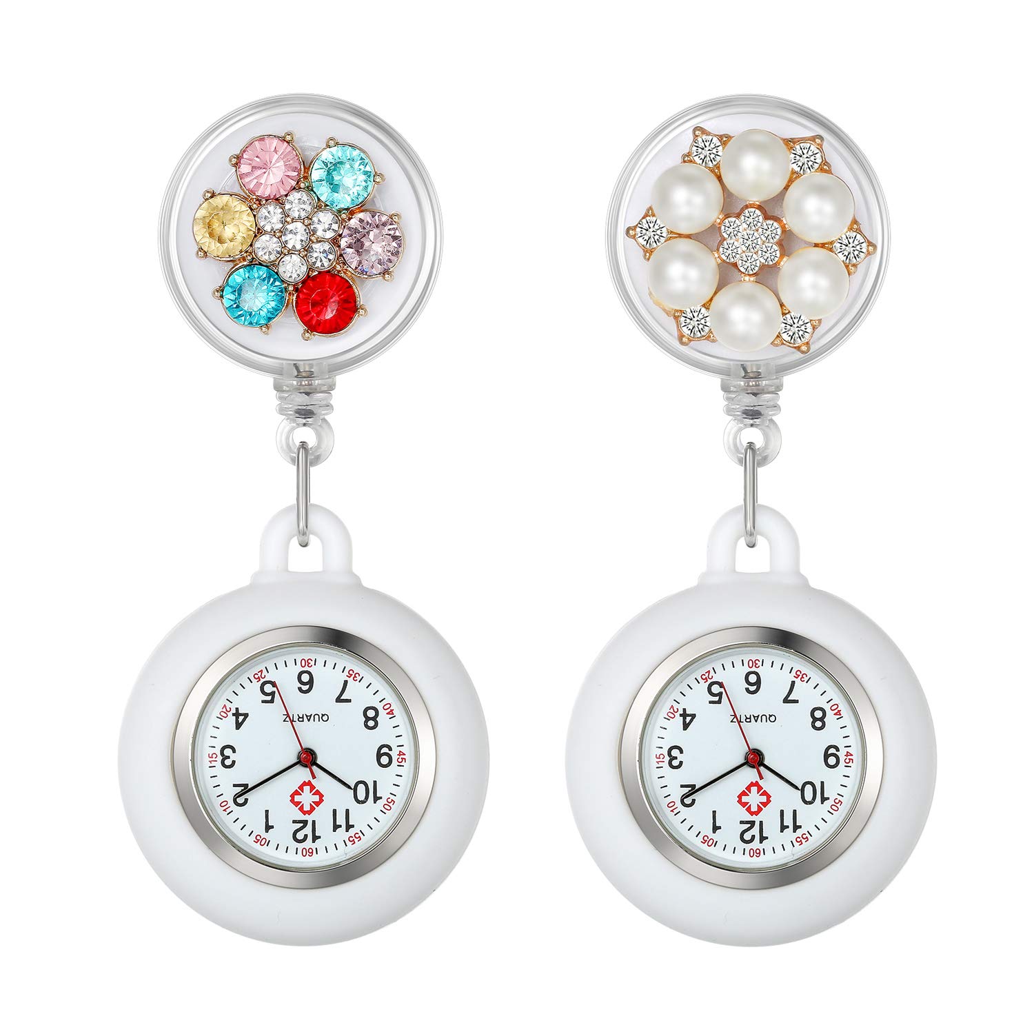 Nurse Watch for Women - Clip On Hanging Watch with Silicone Cover & Retractable Fob - Perfect for Nurses, Doctors & Paramedics - Stylish Pearl White Design - Ideal for Medical Shifts, Clinical Work & Healthcare Professionals