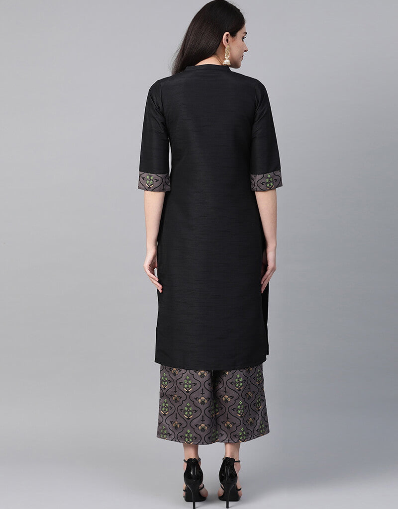 Black Poly Silk Palazzo Suit for Women - Elegant Flowy Wide Leg Pants & Top Set - Perfect for Casual Wear, Office Outfits & Special Occasions
