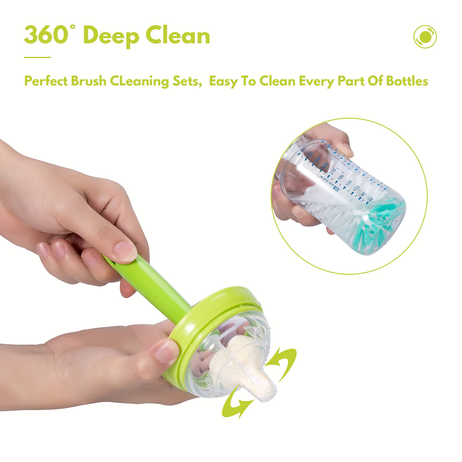 Premium Baby Bottle Cleaning Kit - 2 Nylon Nipple Brushes, 2 Straw Cleaners & Sponge Brush with Suction Cup Base | BPA-Free Bottle Brush Set for Newborns & Infants | Perfect for Breast Pump Parts, Sippy Cups & Baby Feeding Accessories (Pink)