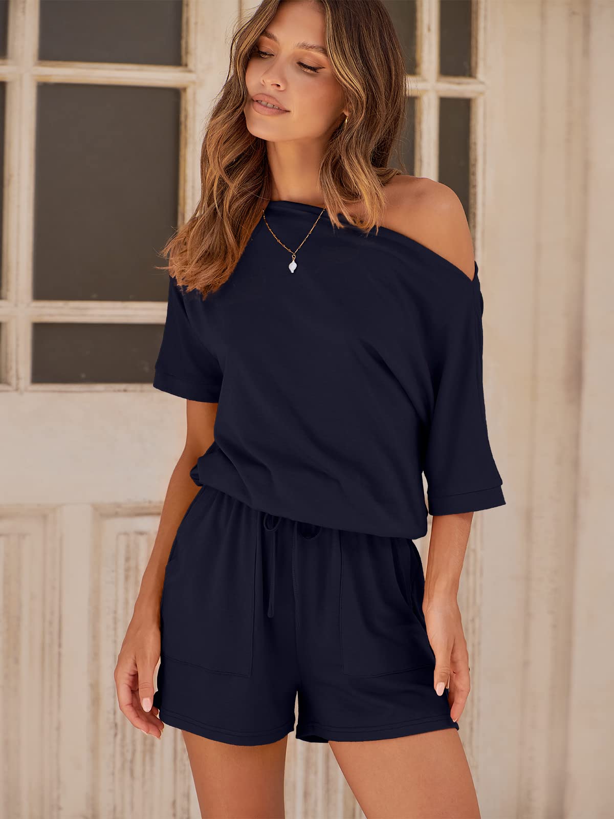 ANRABESS Women's Summer Casual Off Shoulder Romper Jumpsuit - Sleeveless One Piece T-Shirt Dress for Vacation, Beach, Party & Outdoor Wear