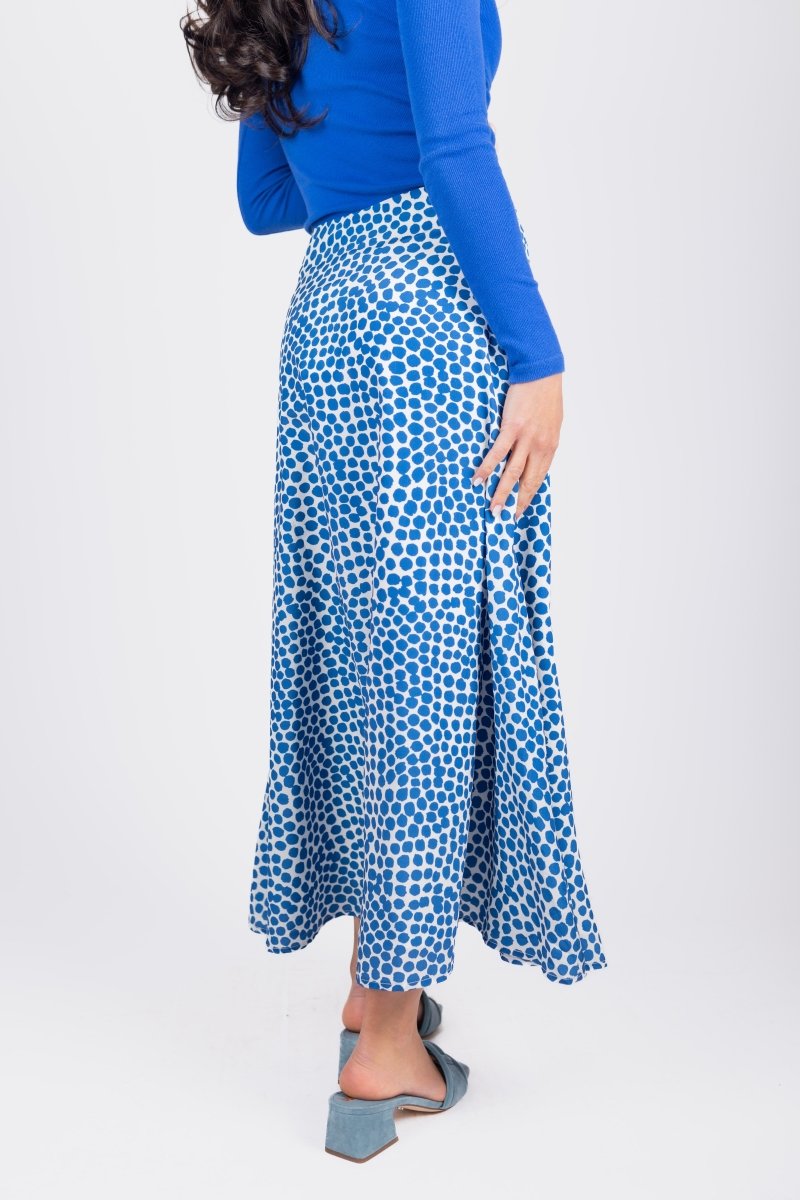 SYLVIE SKIRT Women's Floral Print A-Line Midi Skirt - Blue & White Summer Casual Dress | Perfect for Beach, Vacation, and Office Wear