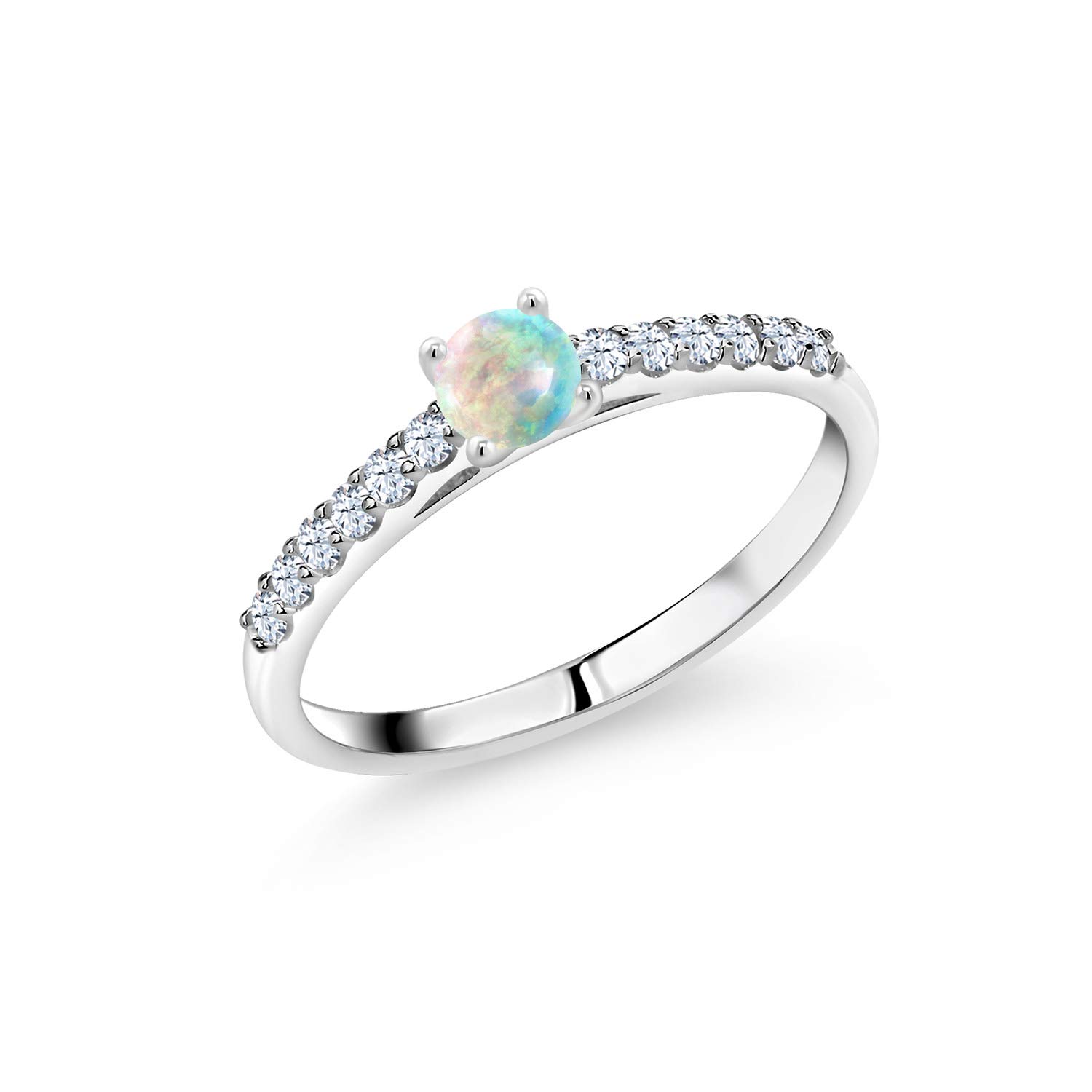 0.43 Ct Round White Simulated Opal & Created Sapphire 10K White Gold Ring for Women | Elegant Wedding, Engagement & Anniversary Jewelry Gift