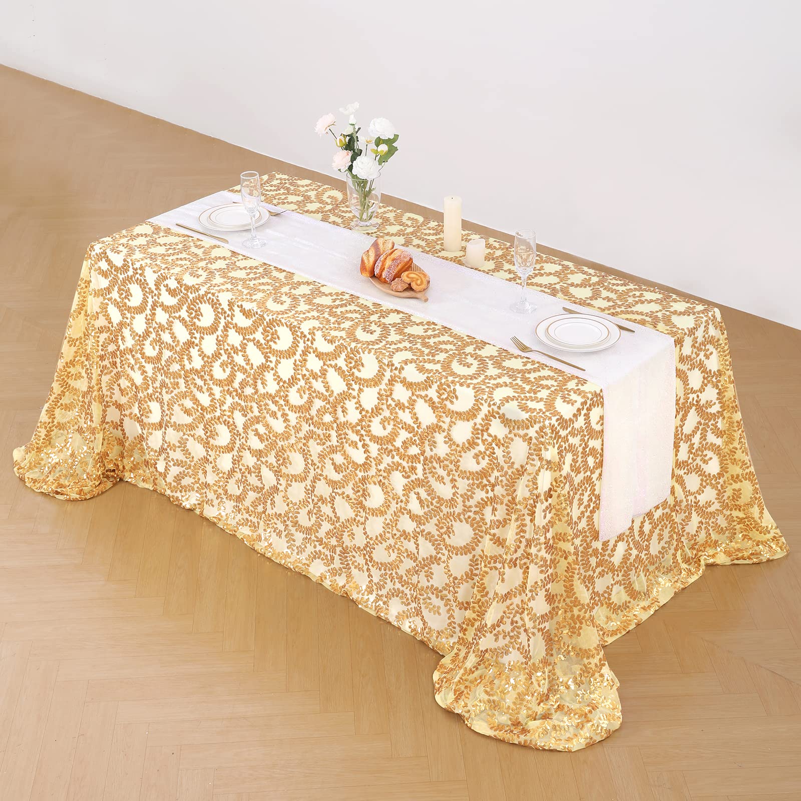 B-COOL Gold Glitter Sequin Tablecloth 90x156 Inch - Elegant Rectangular Table Cover for Weddings, Baby Showers, Birthdays, Banquets & Holiday Decorations - Perfect for Cake Tables, Party Decor & Special Events