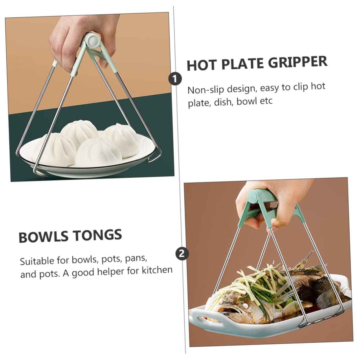 **Hemoton Stainless Steel Kitchen Tongs - 2-Piece Anti-Scald Jar Lifter Set for Hot Bowls, Plates, Pots & Canning Jars - Pizza Pan Gripper & Dish Clip for Safe Cooking & Serving**