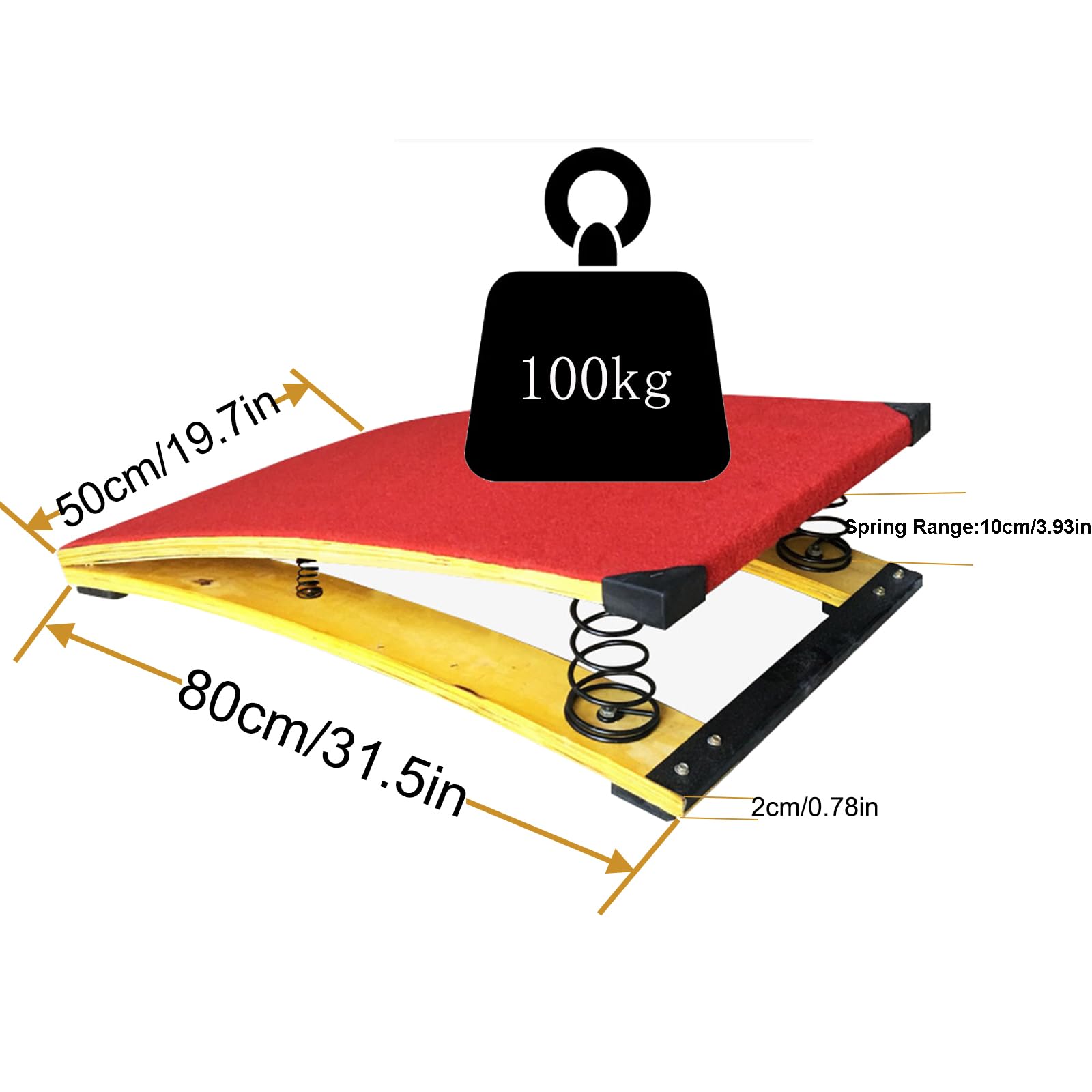 4 Springs Gymnastics Springboard for Kids - Portable Curved Vaulting Training Board with Hardwood Base - Home & Gym Fitness Equipment for Gymnastics, Athletics & Play - Perfect for Backyard Practice, School PE Classes & Indoor Training